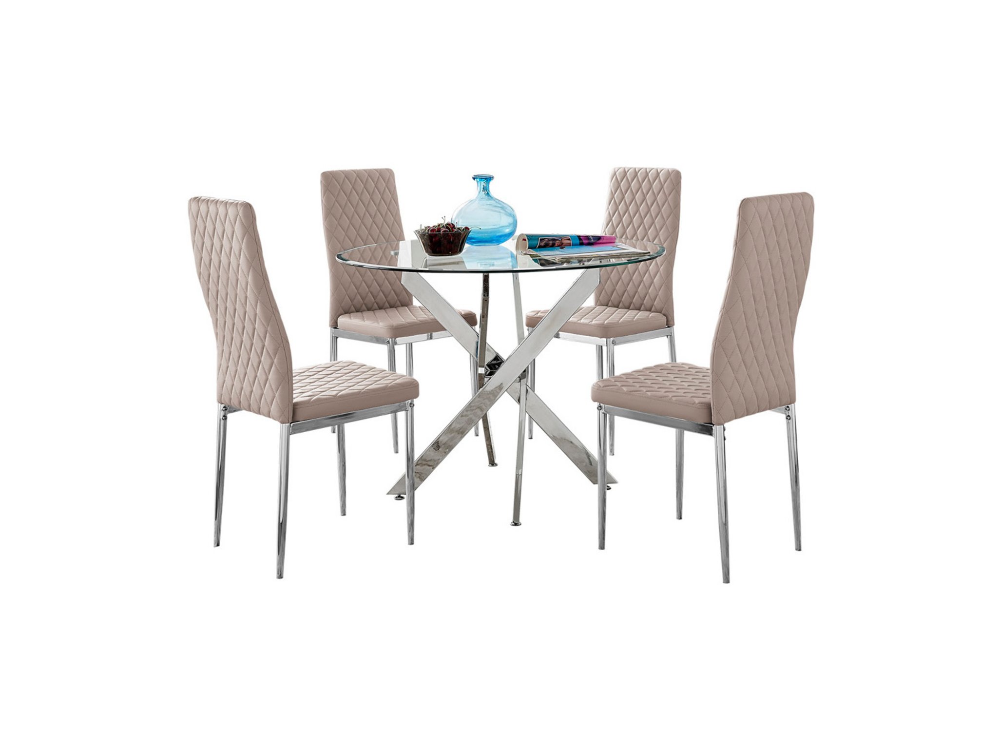 NOVARA Chrome Round Glass Dining Table and 4 Milan Faux Leather Dining Chairs - Picture 23 of 70