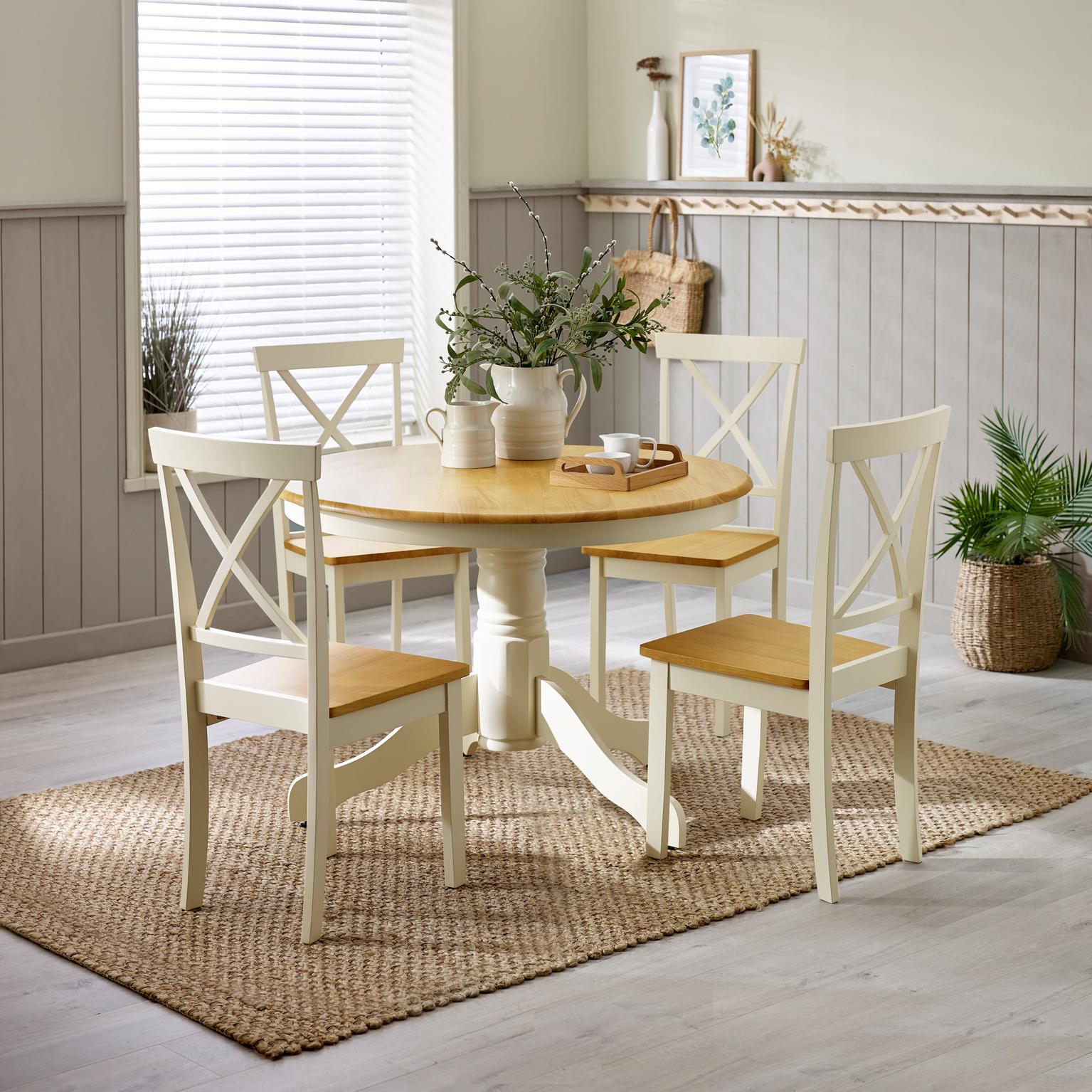 Bude 106cm Round Wooden Dining Table & 4 Millford Chairs Farmhouse - Picture 16 of 38