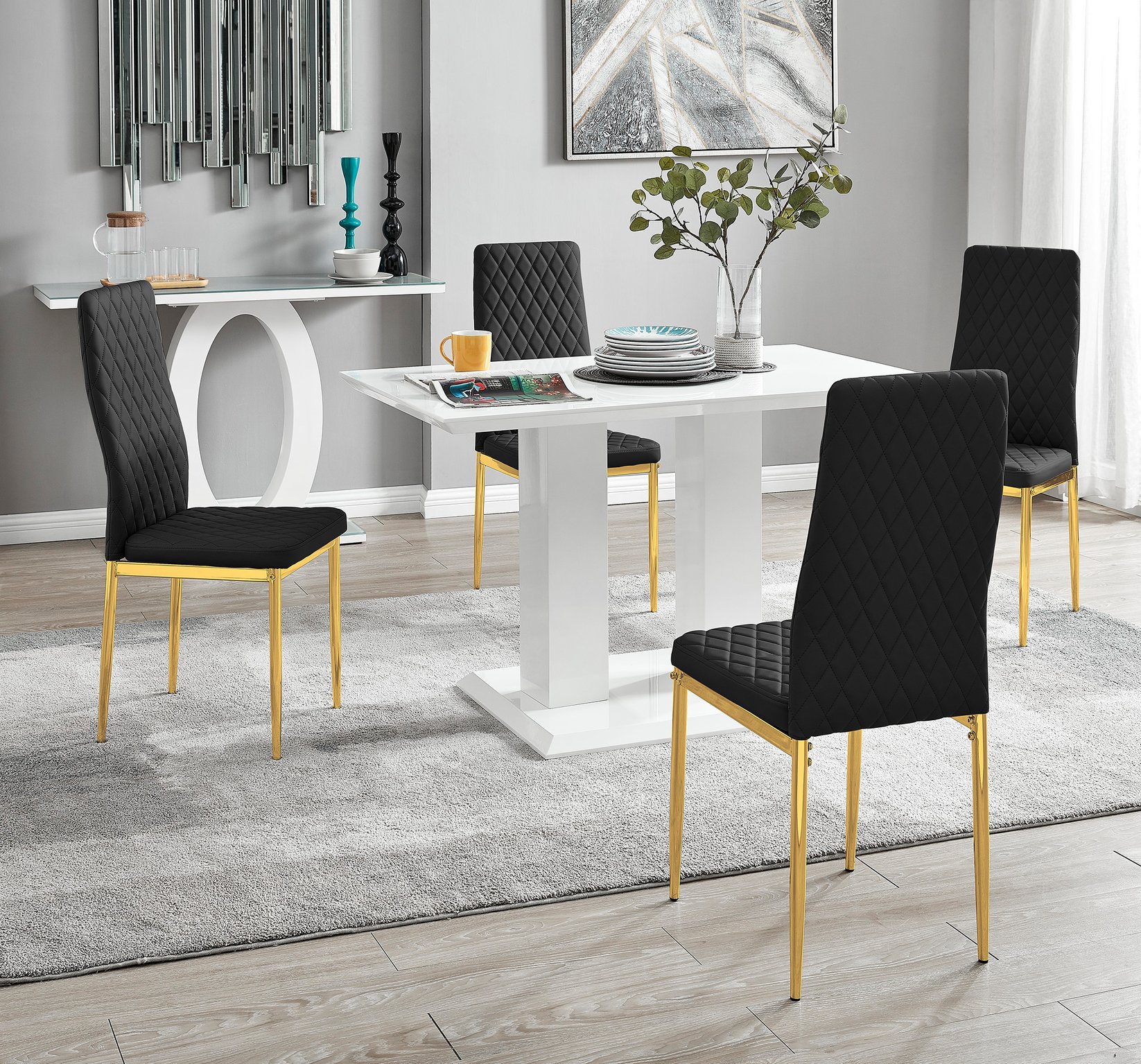IMPERIA White High Gloss Dining Table & 4 Faux Leather Milan Dining Chairs - Picture 49 of 122