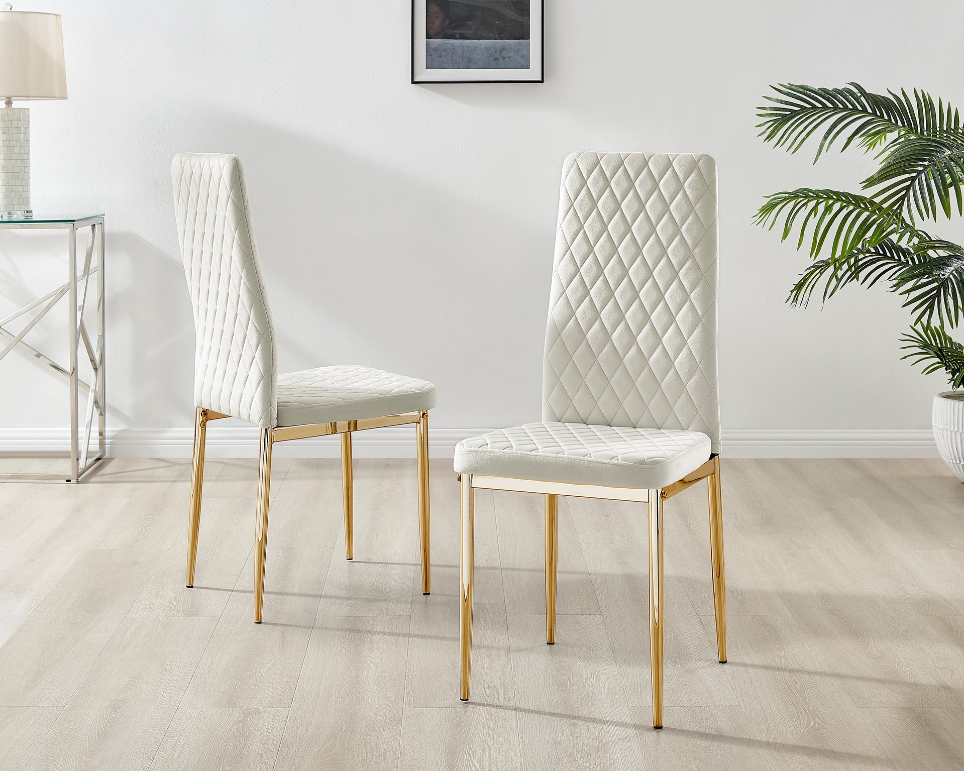 Milan Velvet Upholstered Dining Chair Gold Chrome Legs Modern Diamond