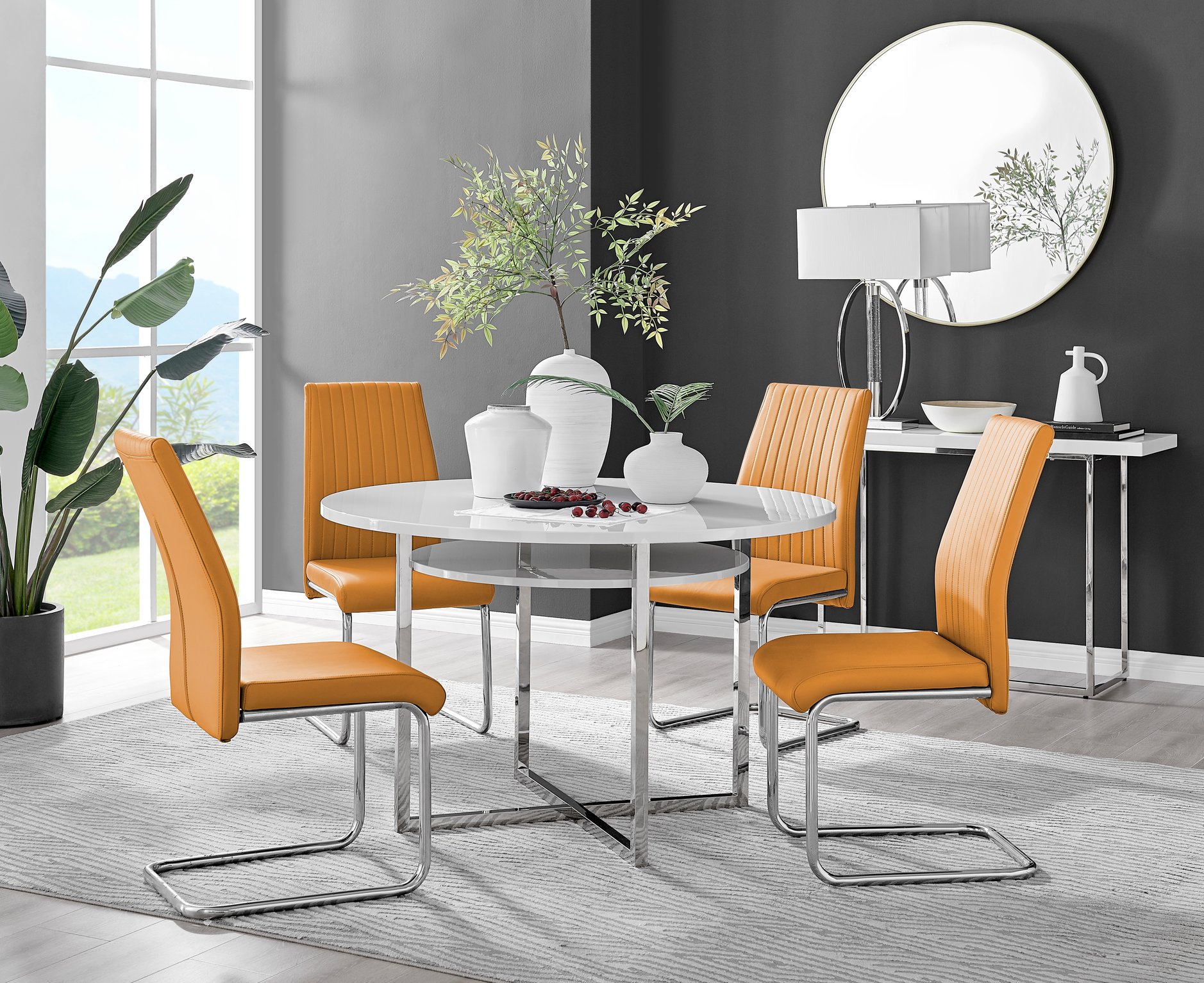 Adley High Gloss Storage Dining Table in White & 4 Lorenzo Chairs Furniture Set - Picture 46 of 69