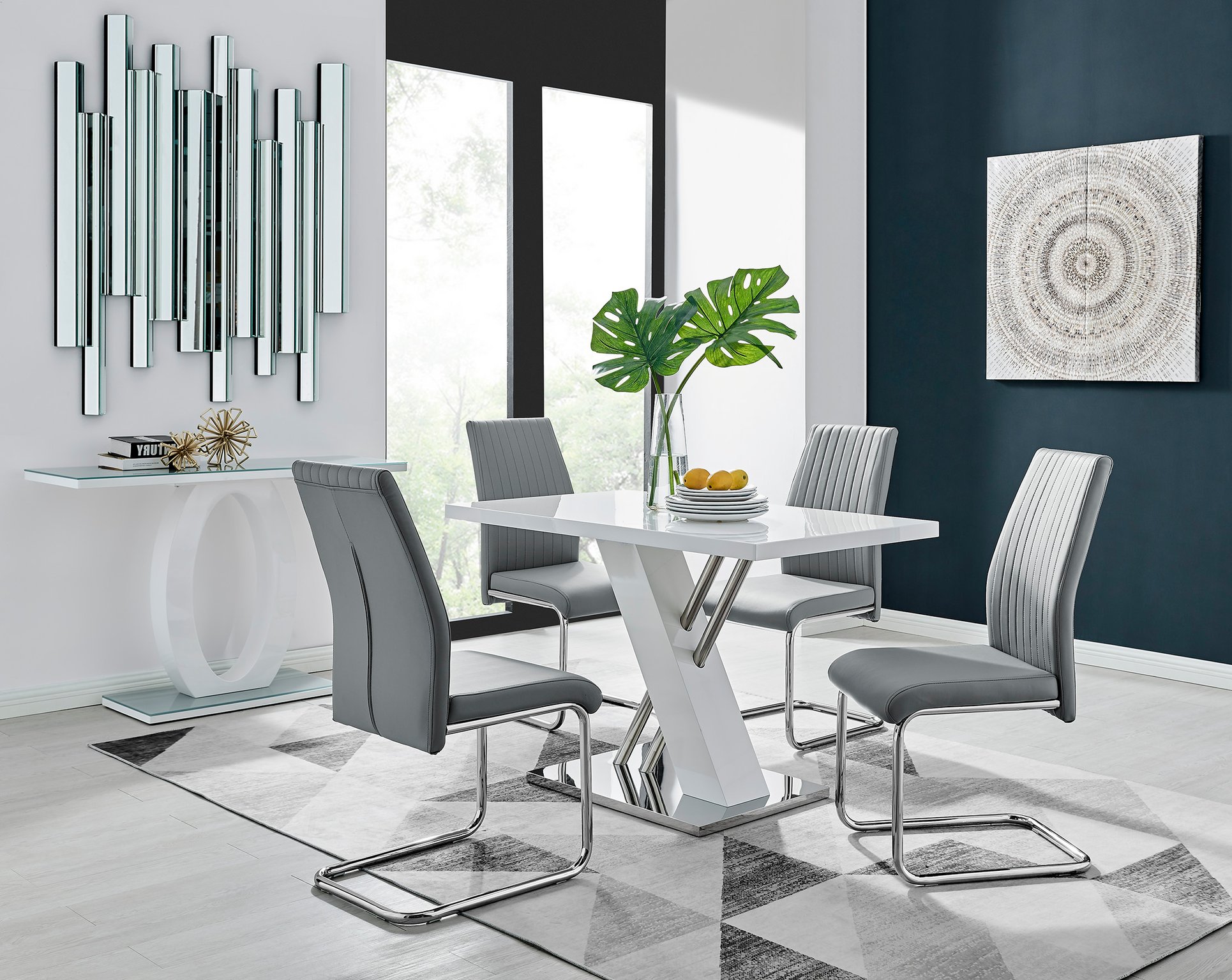 SORRENTO White High Gloss Chrome Dining Table & 4 Faux Leather Lorenzo Chairs - Picture 38 of 61