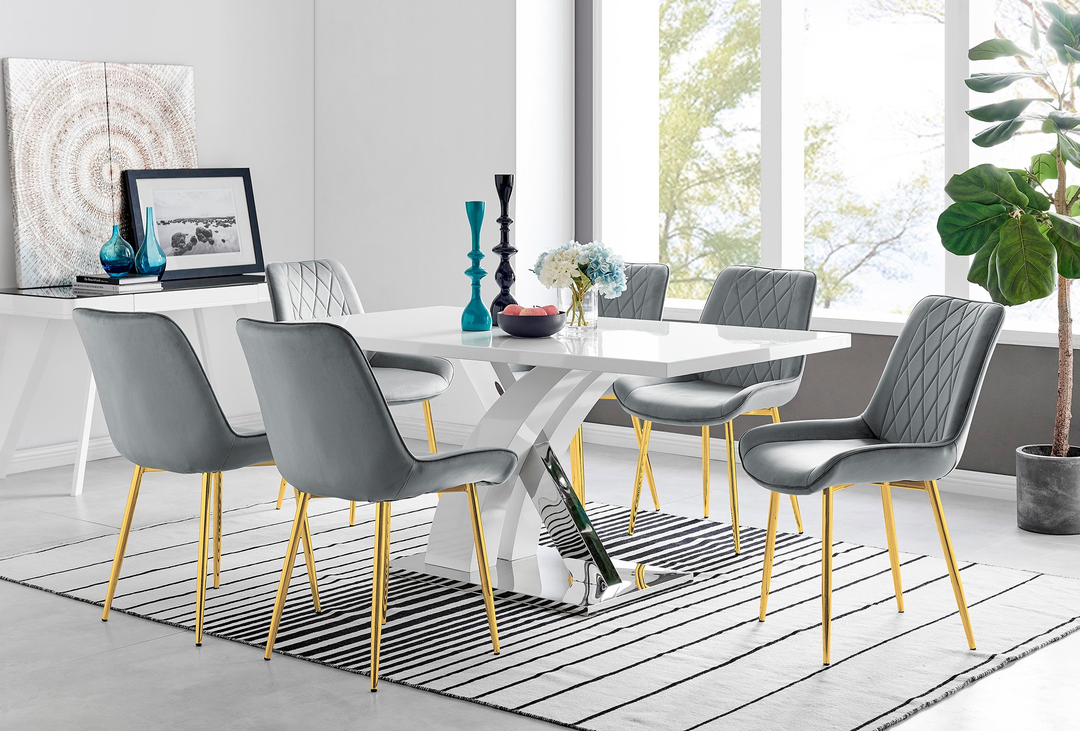 ATLANTA White High Gloss and Chrome Dining Table & 6 Faux Leather Pesaro Chairs - Picture 168 of 251