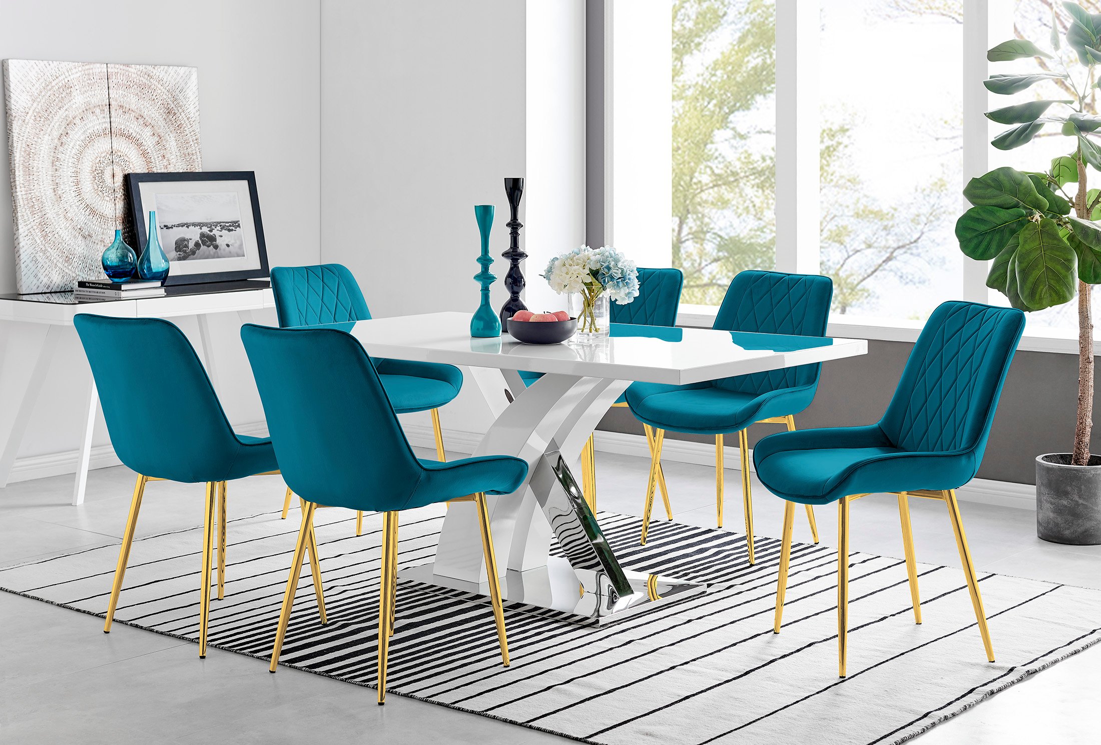 ATLANTA White High Gloss and Chrome Dining Table & 6 Faux Leather Pesaro Chairs - Picture 60 of 251