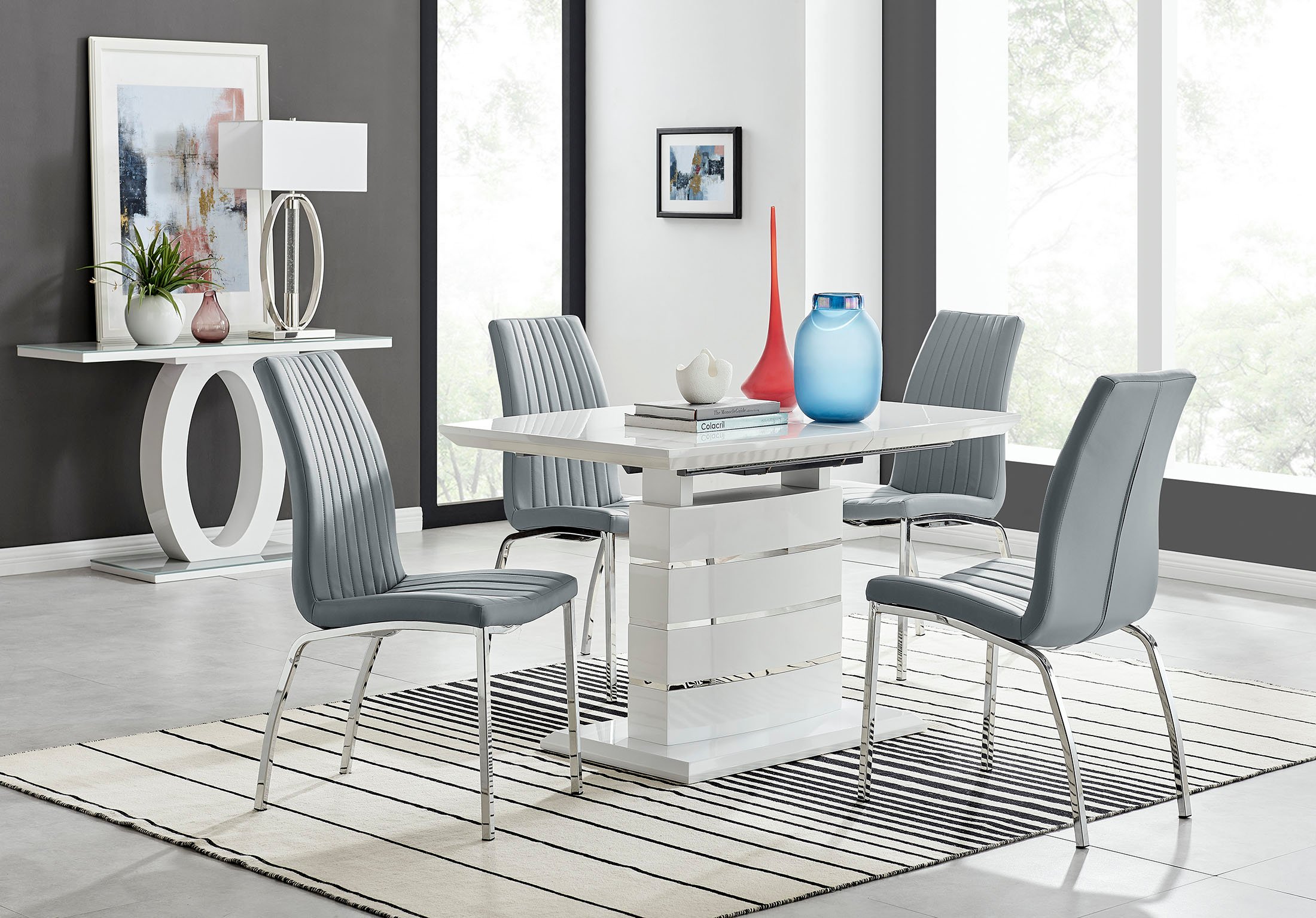RENATO 120cm White Gloss Extending Dining Table and 4/6 Faux Leather Isco Chairs - Picture 74 of 97