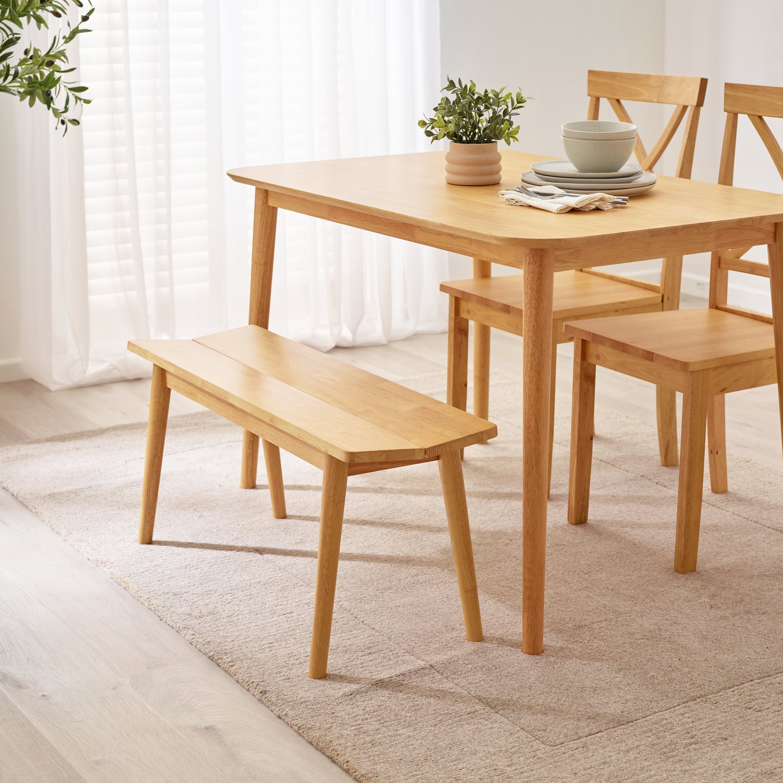 Lynton Solid Wood Oak/Walnut Wood Effect Dining Bench