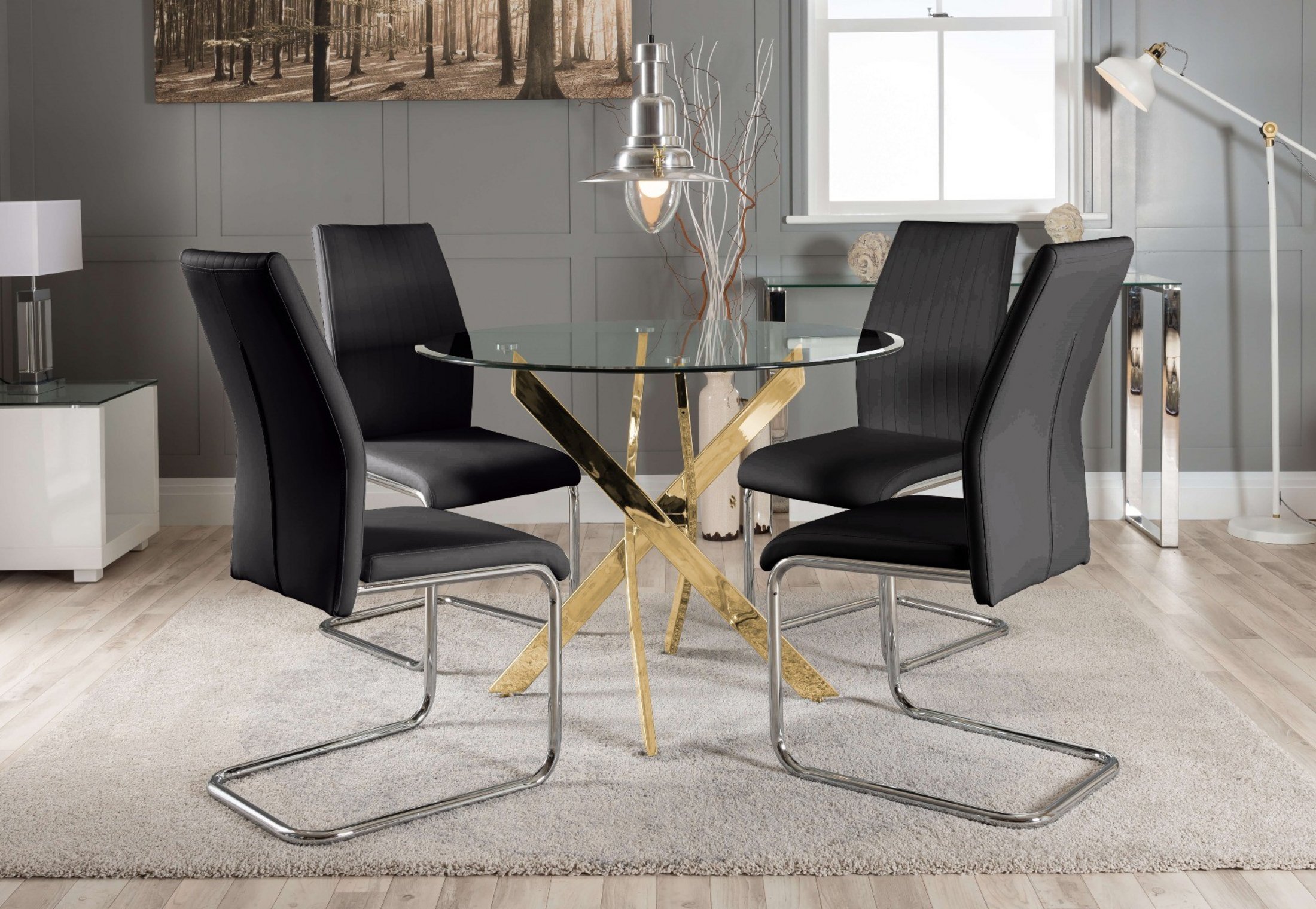 NOVARA Gold Round Tempered Glass Dining Table And 4 Faux Leather Dining Chairs - Picture 227 of 410