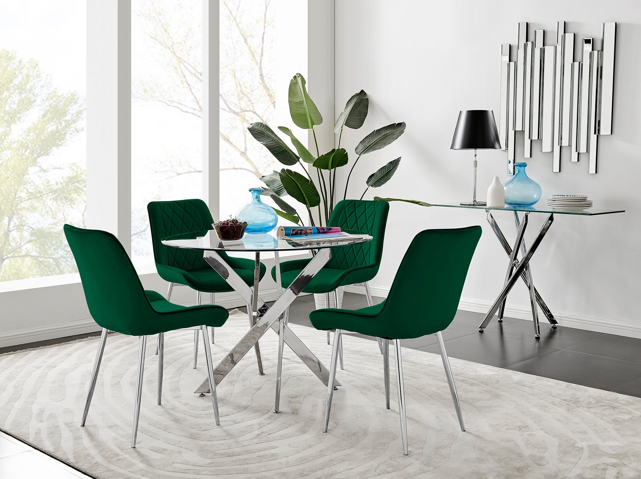 Green glass dining deals table