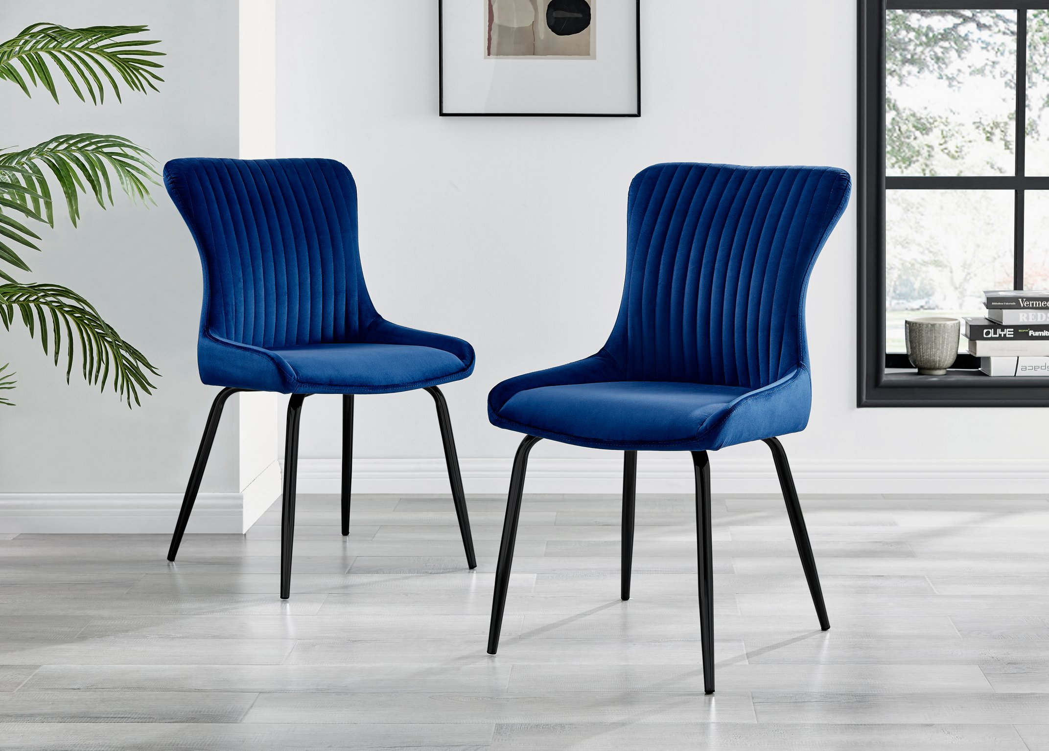 Set of 2 Nora Velvet Dining Chairs with Black or Chrome Legs Modern Wingback - Picture 17 of 79