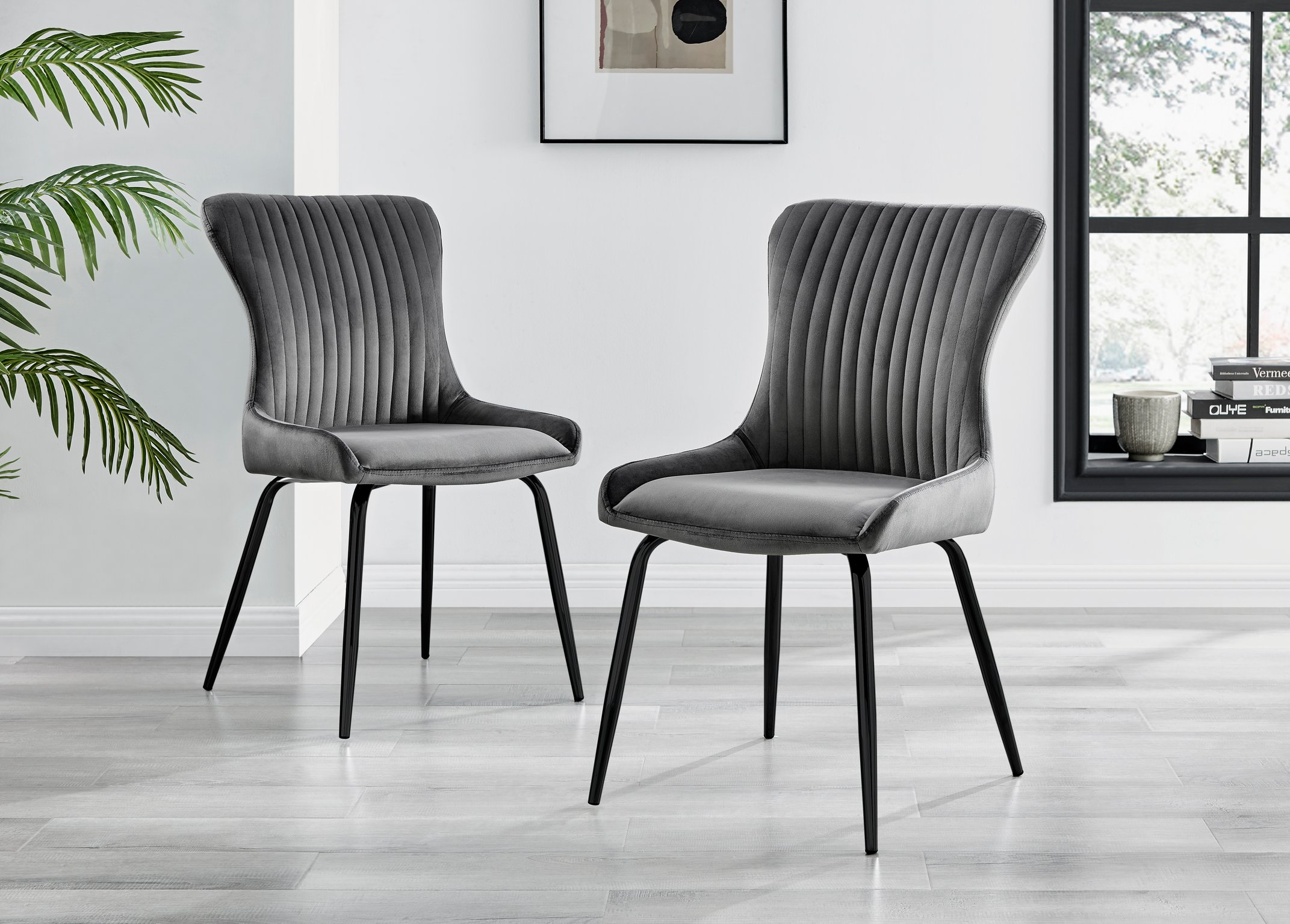 Set of 2 Nora Velvet Dining Chairs with Black or Chrome Legs Modern Wingback - Picture 68 of 79