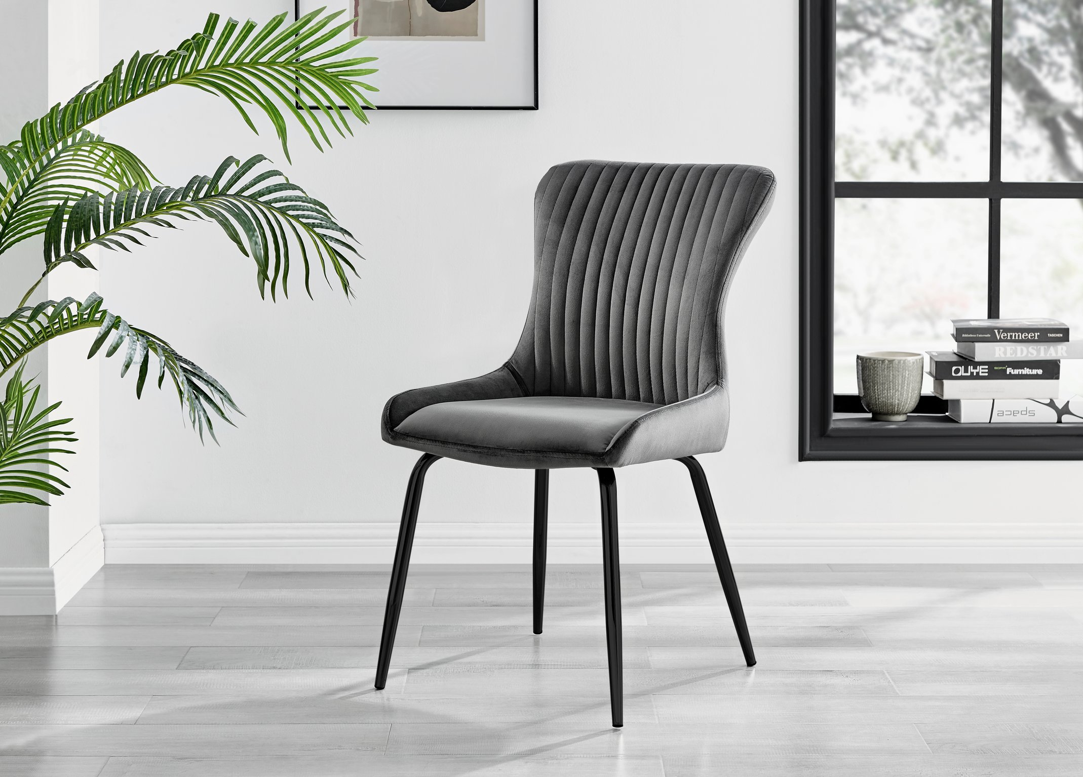 Set of 2 Nora Velvet Dining Chairs with Black or Chrome Legs Modern Wingback - Picture 42 of 79