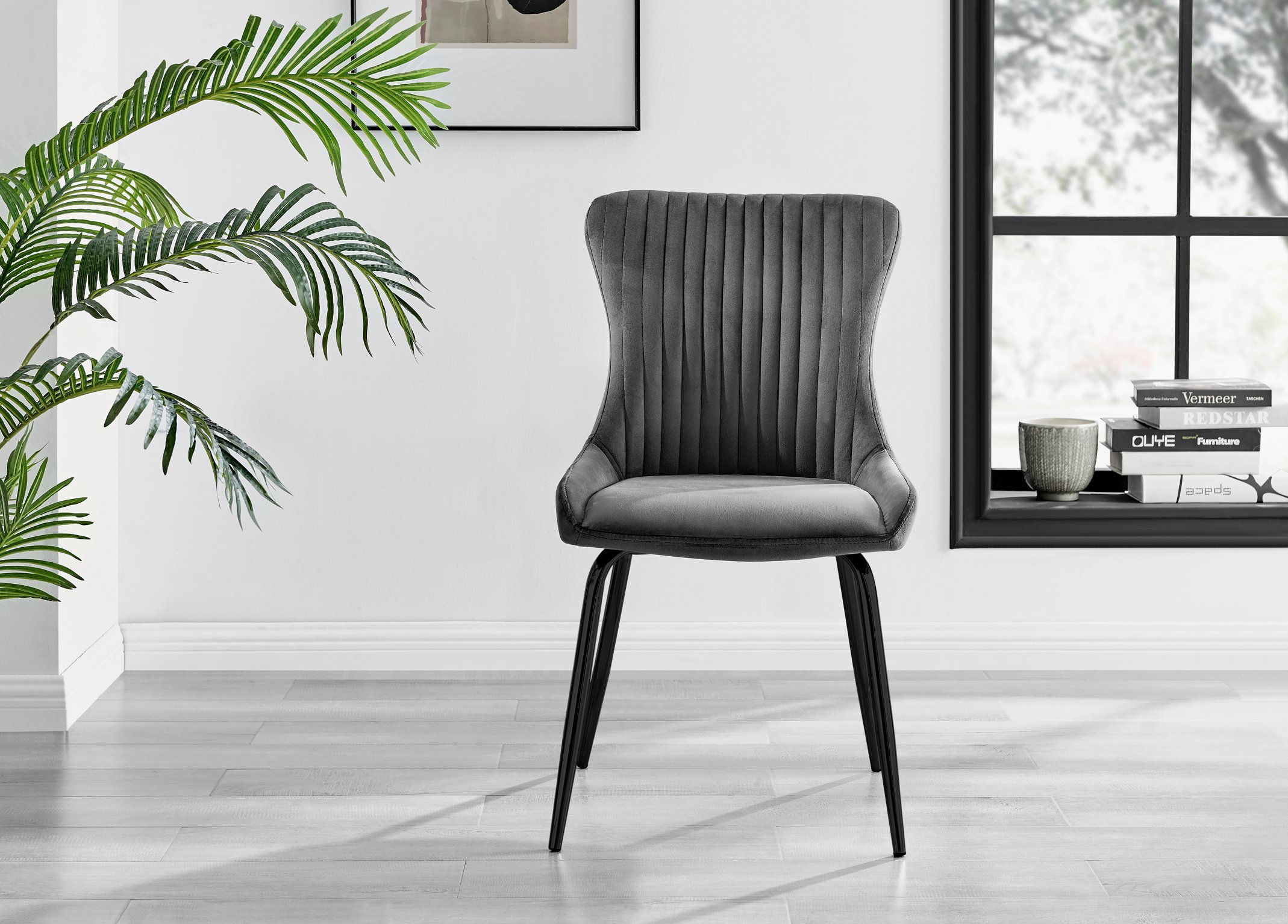 Set of 2 Nora Velvet Dining Chairs with Black or Chrome Legs Modern Wingback - Picture 36 of 79