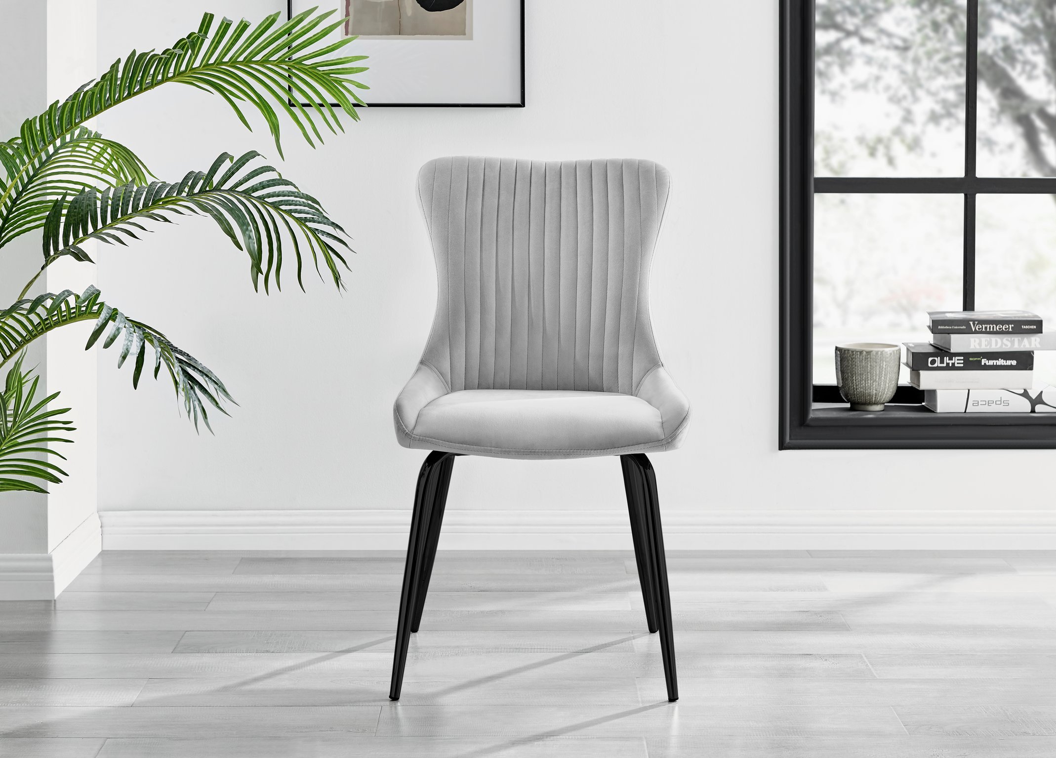 Set of 2 Nora Velvet Dining Chairs with Black or Chrome Legs Modern Wingback - Picture 27 of 79