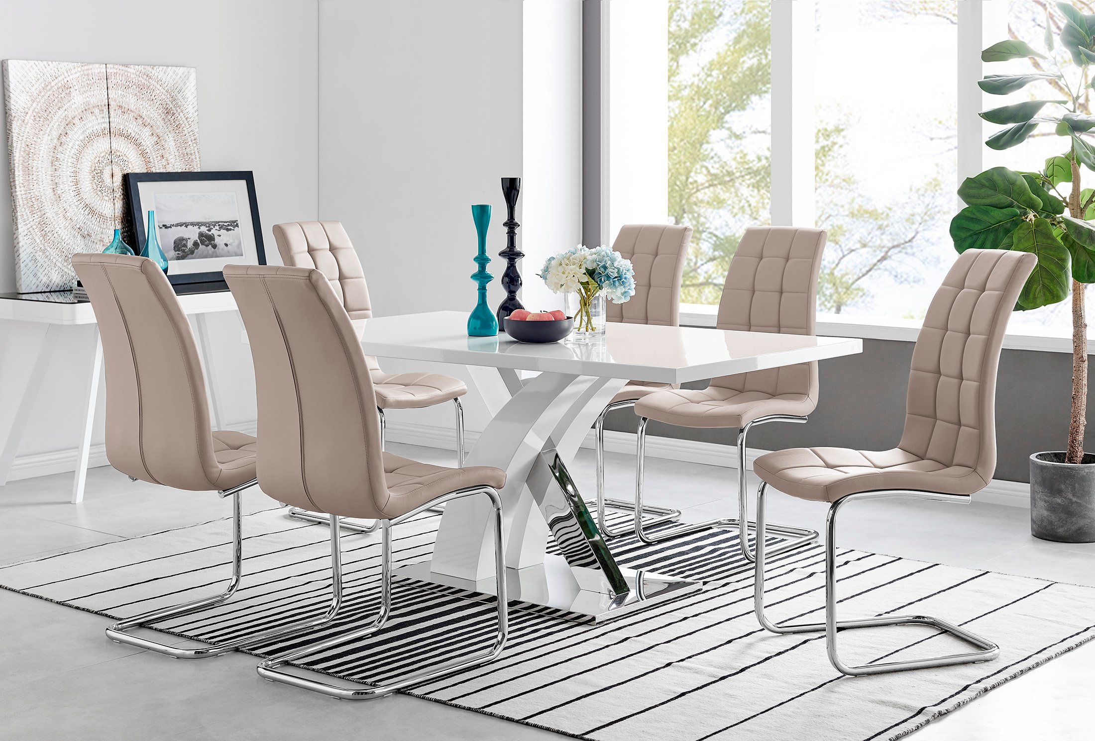 ATLANTA White High Gloss and Chrome Dining Table & 6 Faux Leather Murano Chairs - Picture 26 of 49