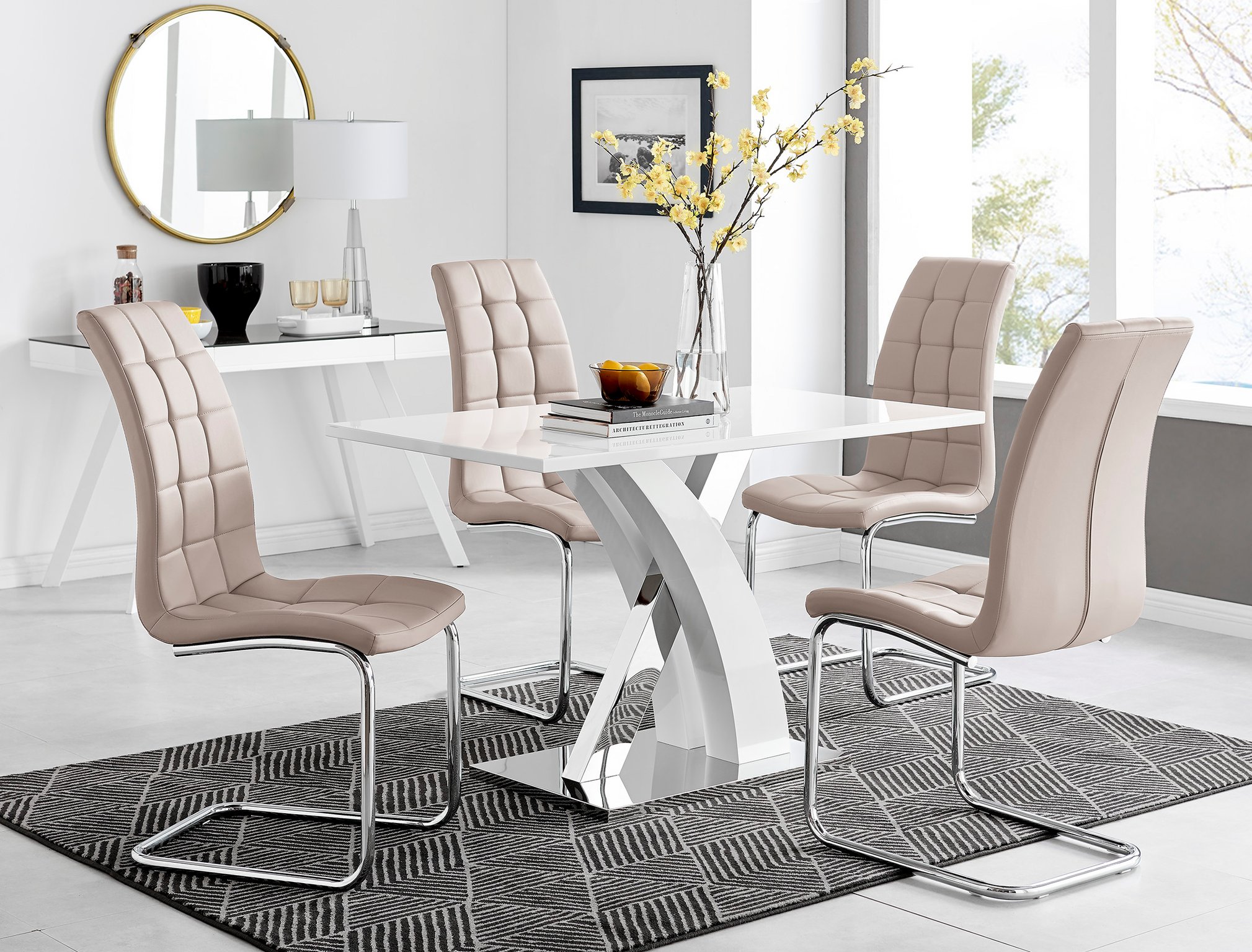 ATLANTA 4 White High Gloss Chrome Dining Table and 4 Faux Leather Dining Chairs - Picture 35 of 330