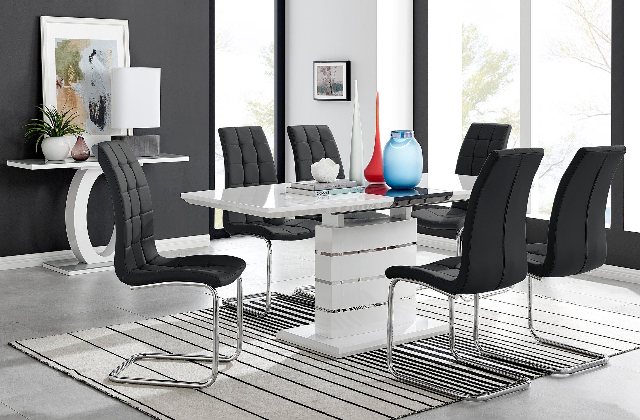 RENATO White Gloss Chrome Extending Dining Table &6/8 Faux Leather Dining Chairs - Picture 165 of 601