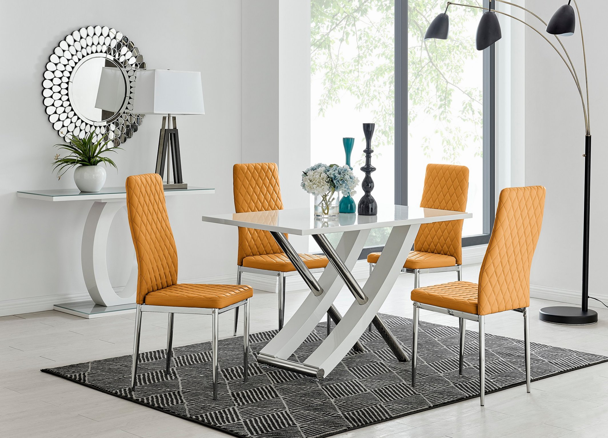 MAYFAIR White High Gloss Chrome Dining Table & 4 Faux Leather Dining Chairs - Picture 203 of 285