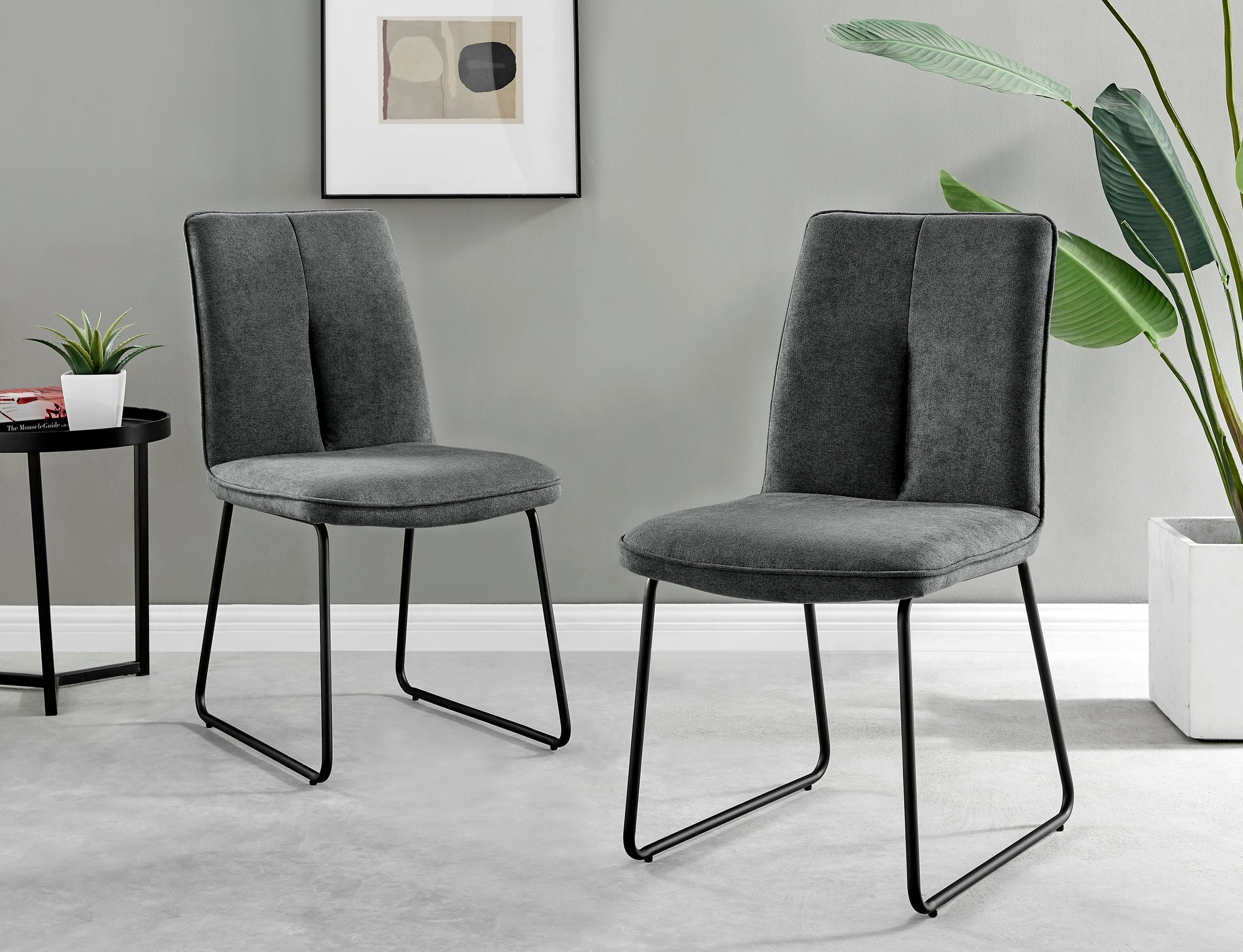 Seattle Glass and Black Leg Square Dining Table & 4 Halle Fabric Chairs - Picture 18 of 58
