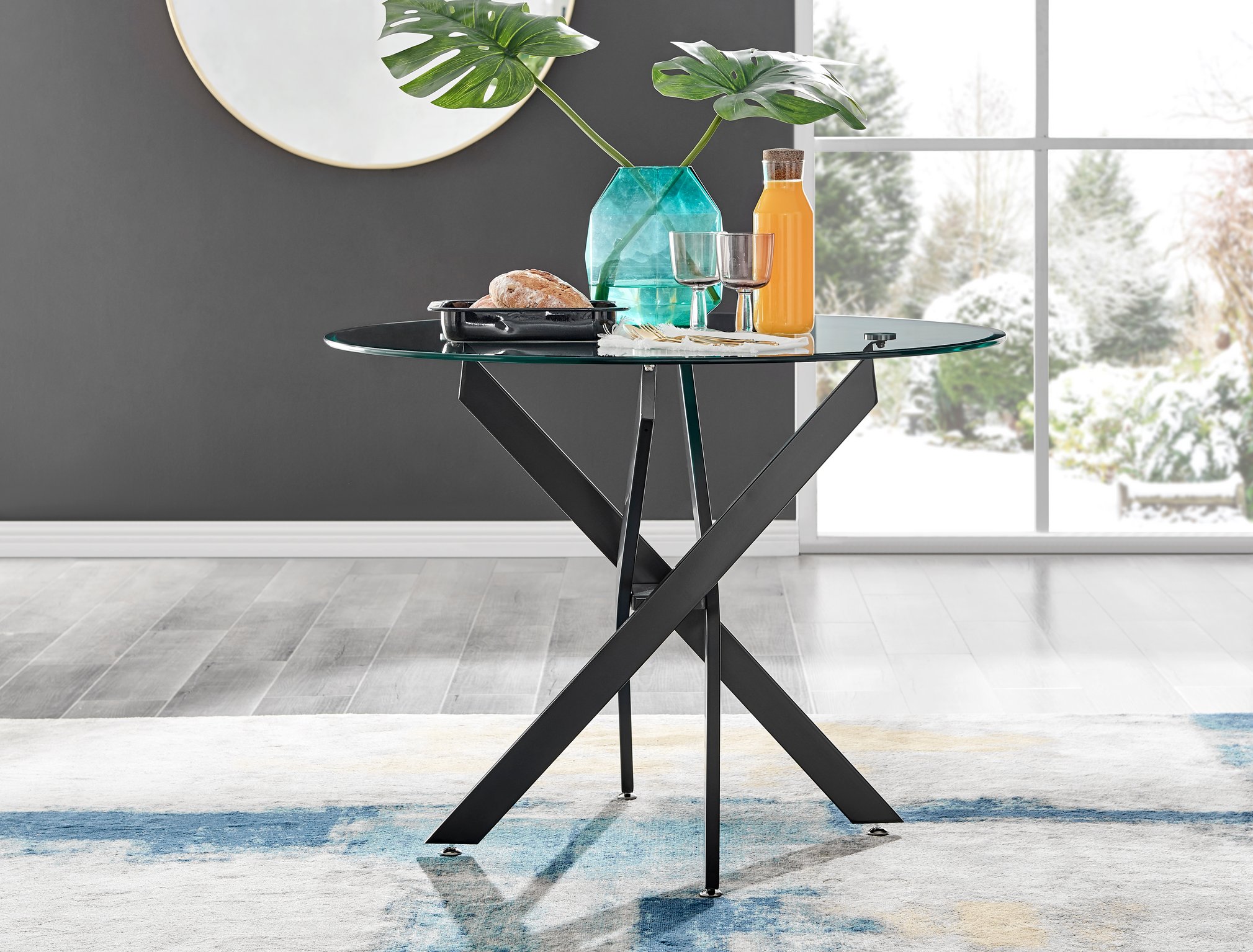 Novara Black Leg Round Glass Dining Table & 4 Velvet Milan Chairs - Picture 9 of 78