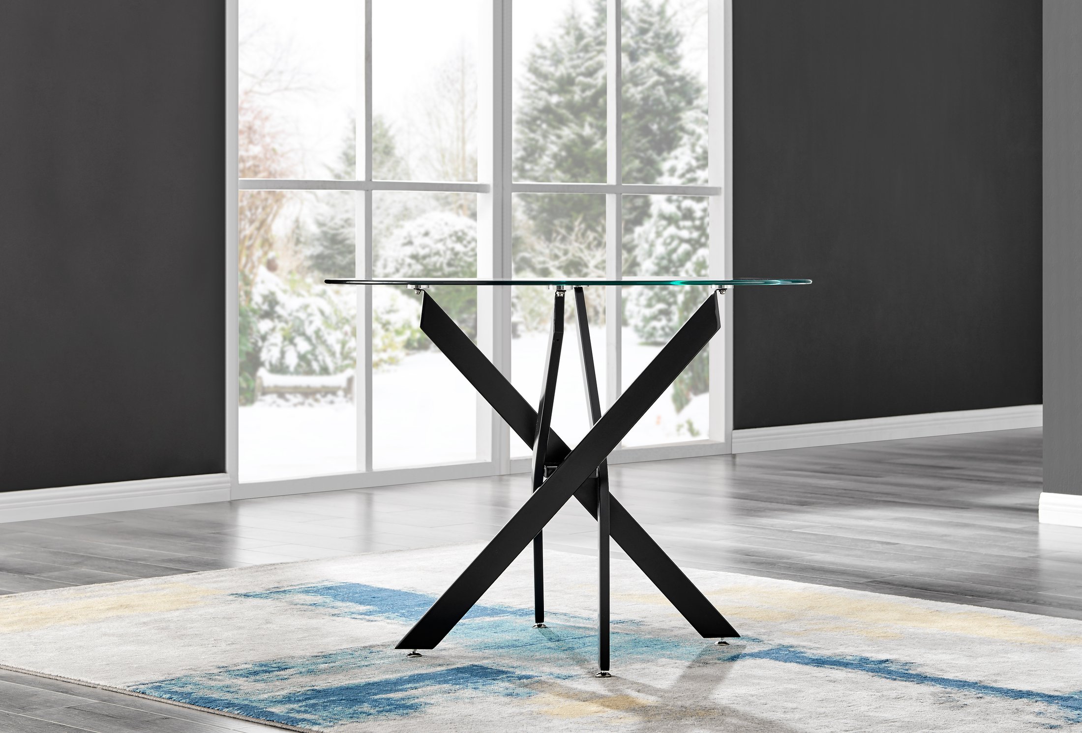 Novara Black Leg Round Glass Dining Table & 4 Velvet Milan Chairs - Picture 13 of 78