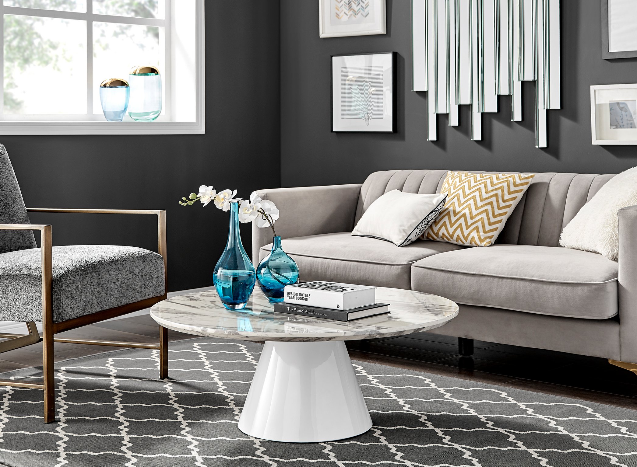 Black white grey and on sale gold living room