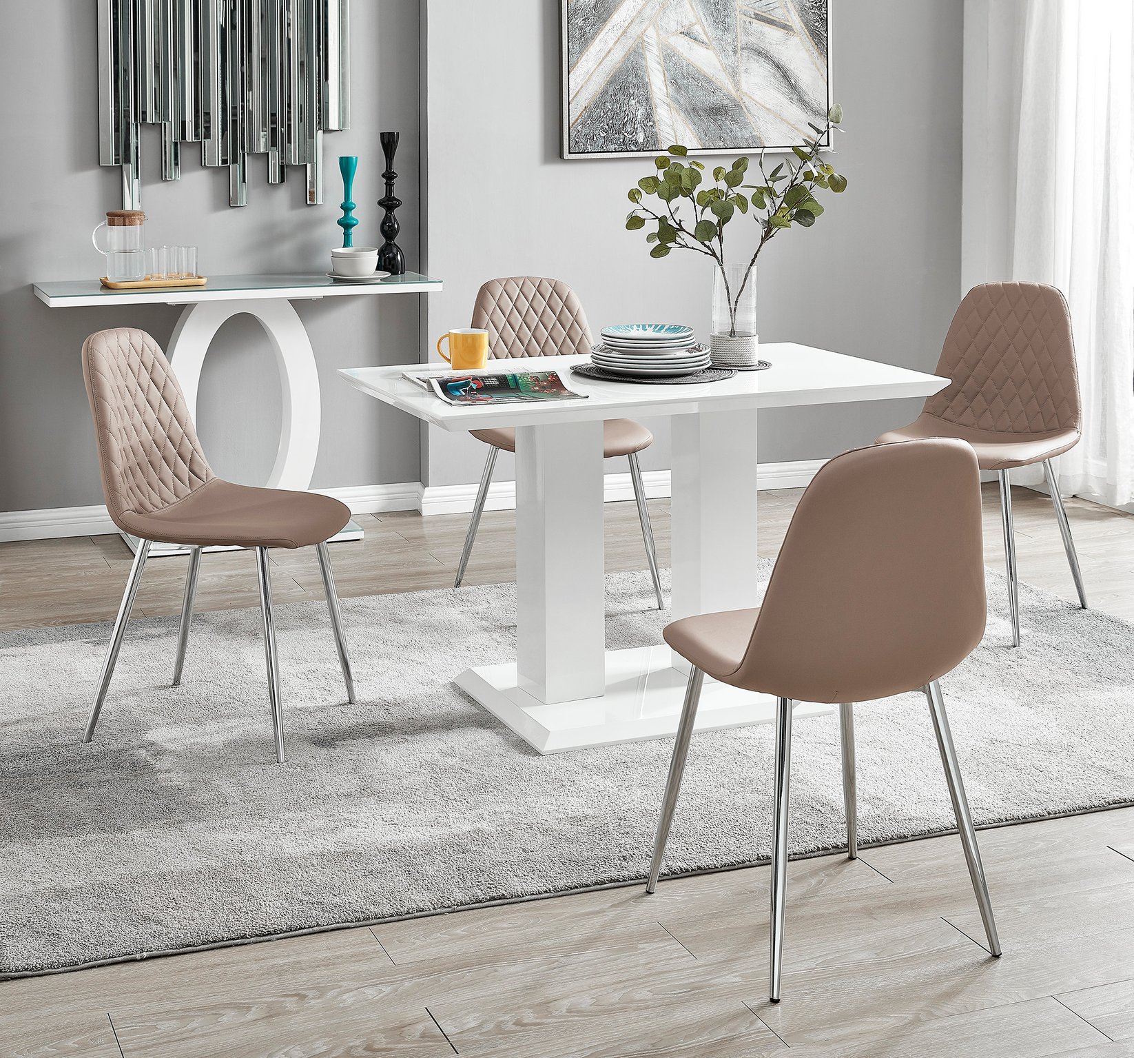 IMPERIA White High Gloss Dining Table & 4 Faux Leather Corona Dinning Chairs - Picture 21 of 116