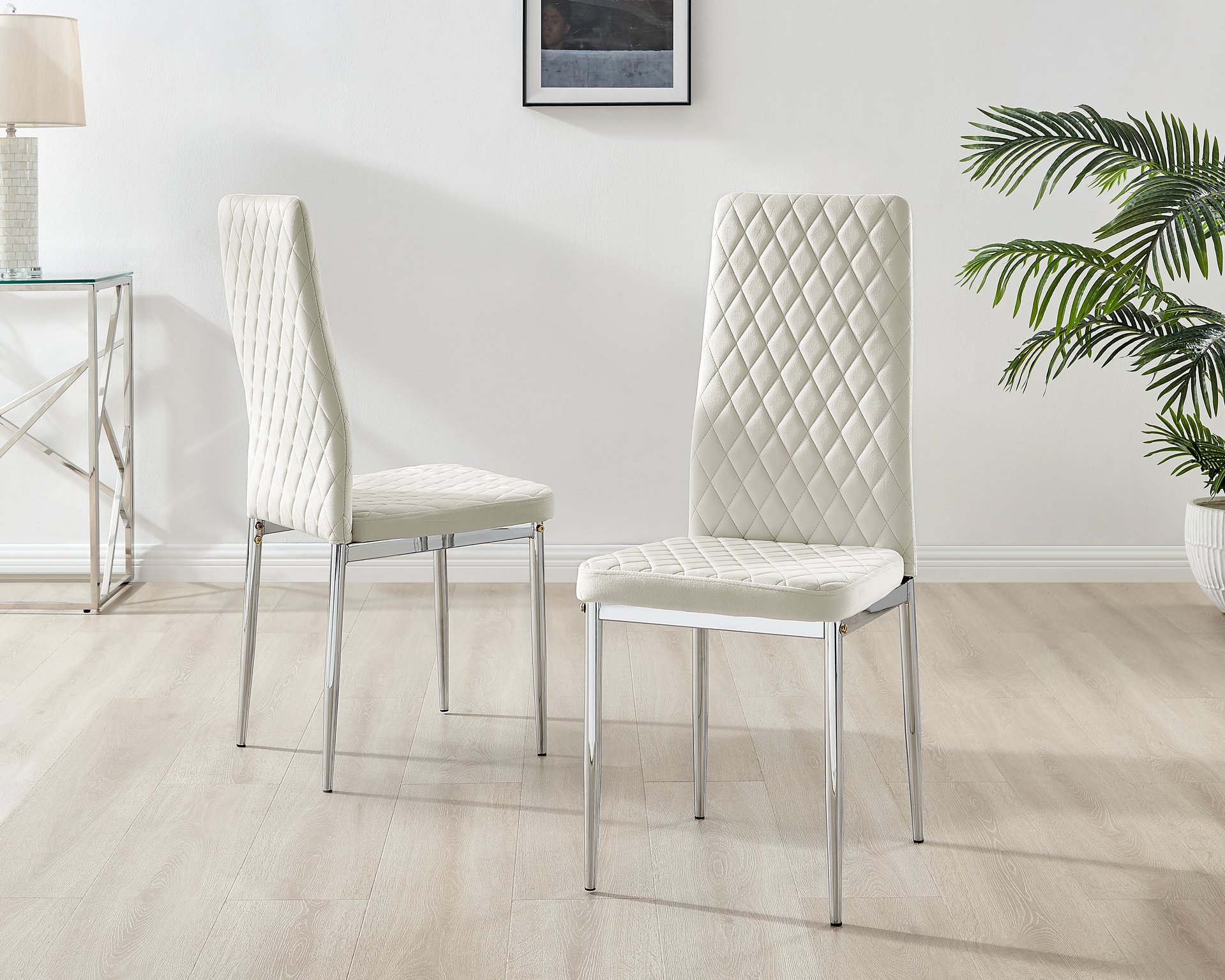 Furniturebox Set of 4 / 6 MILAN Velvet Hatched Chrome Metal Padded Dining Chairs