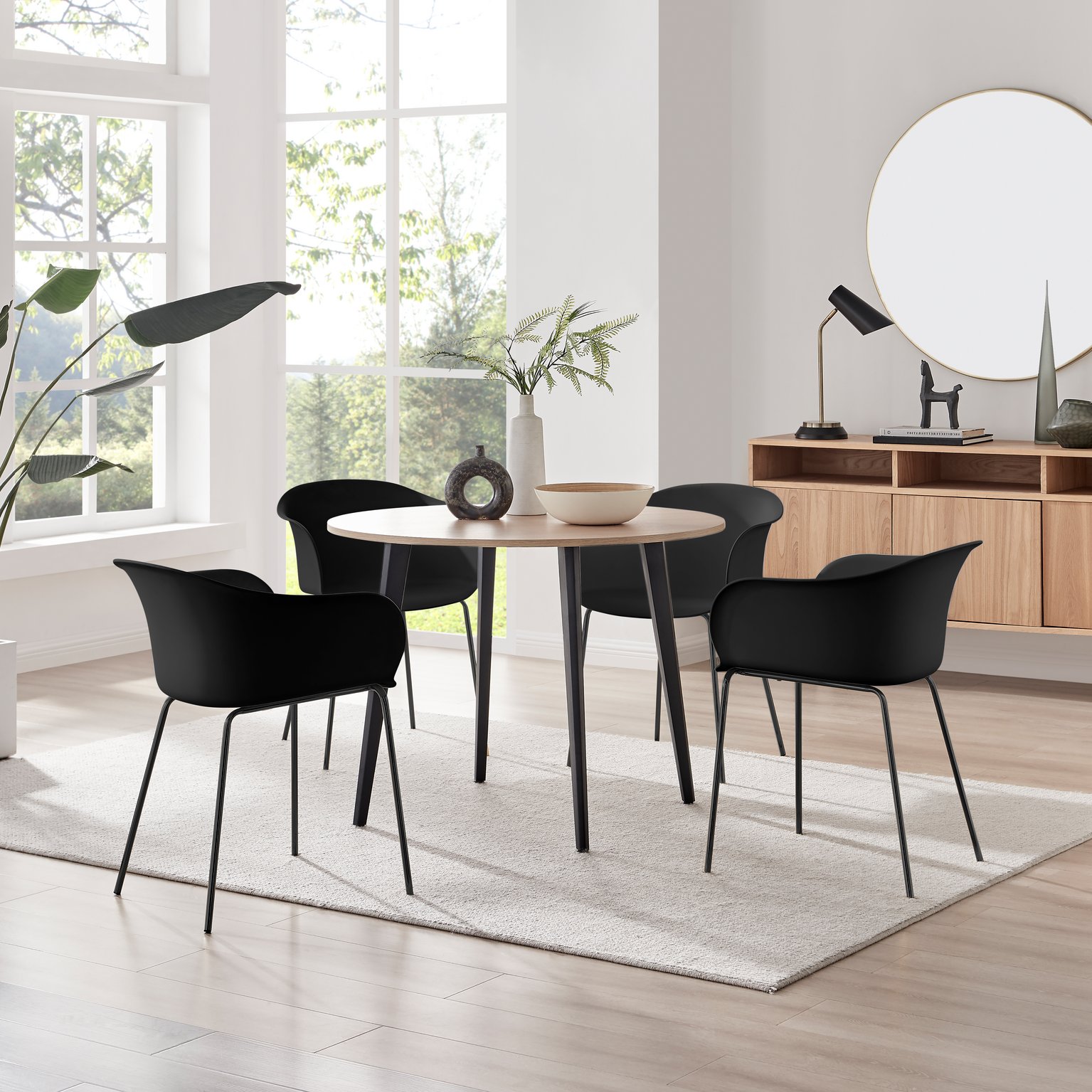 Koko 100cm Round Dining Table & 4 Harper Plastic Tub Dining Chairs Black Leg Sc - Picture 12 of 59