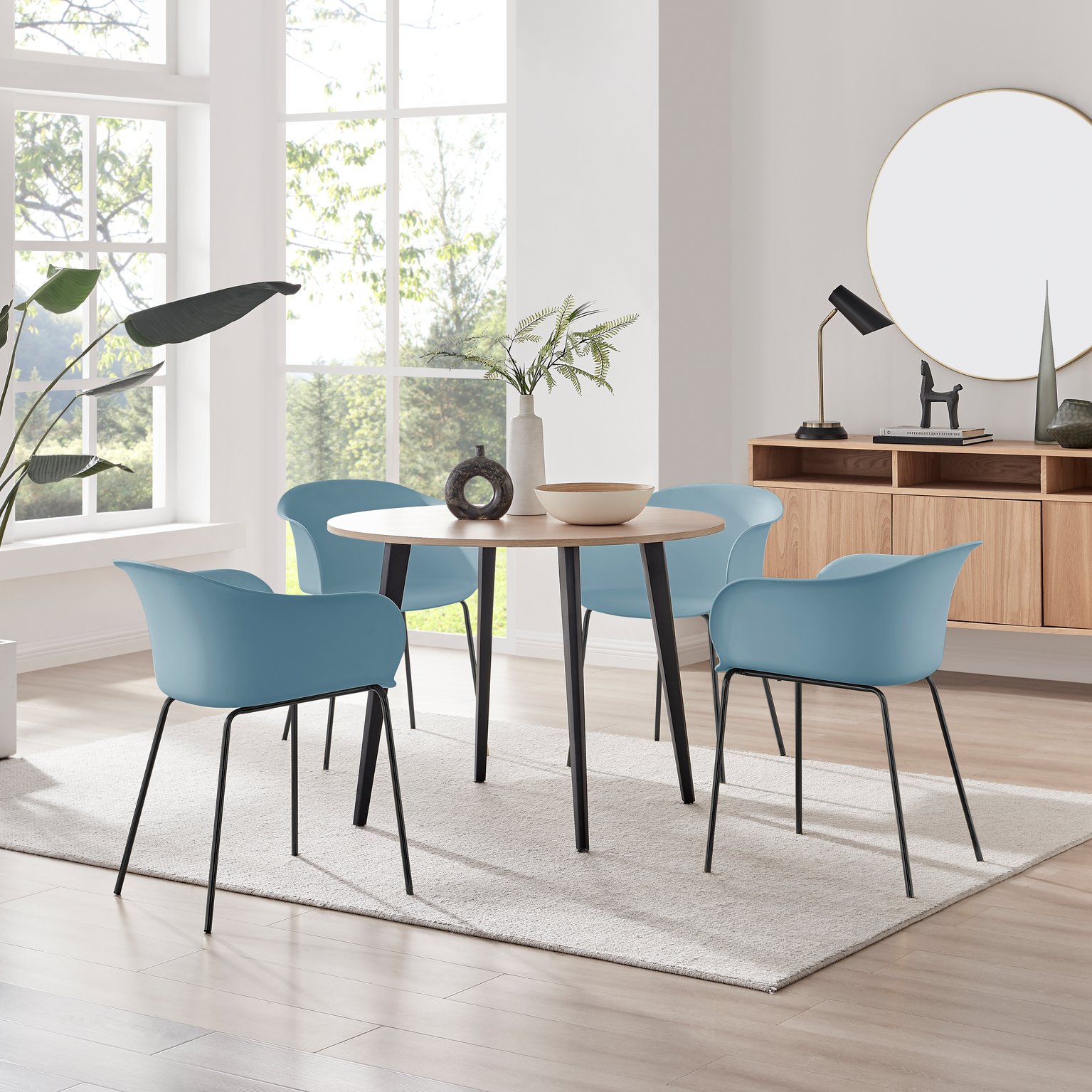 Koko 100cm Round Dining Table & 4 Harper Plastic Tub Dining Chairs Black Leg Sc - Picture 48 of 59