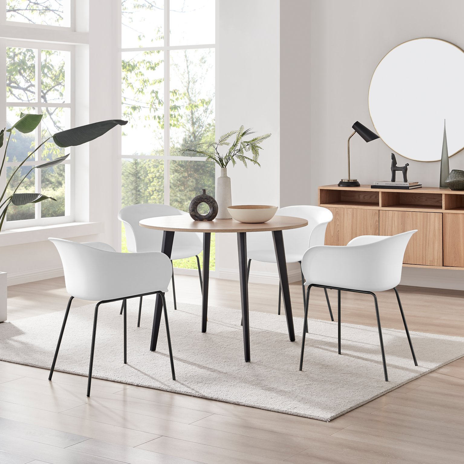 Koko 100cm Round Dining Table & 4 Harper Plastic Tub Dining Chairs Black Leg Sc - Picture 24 of 59