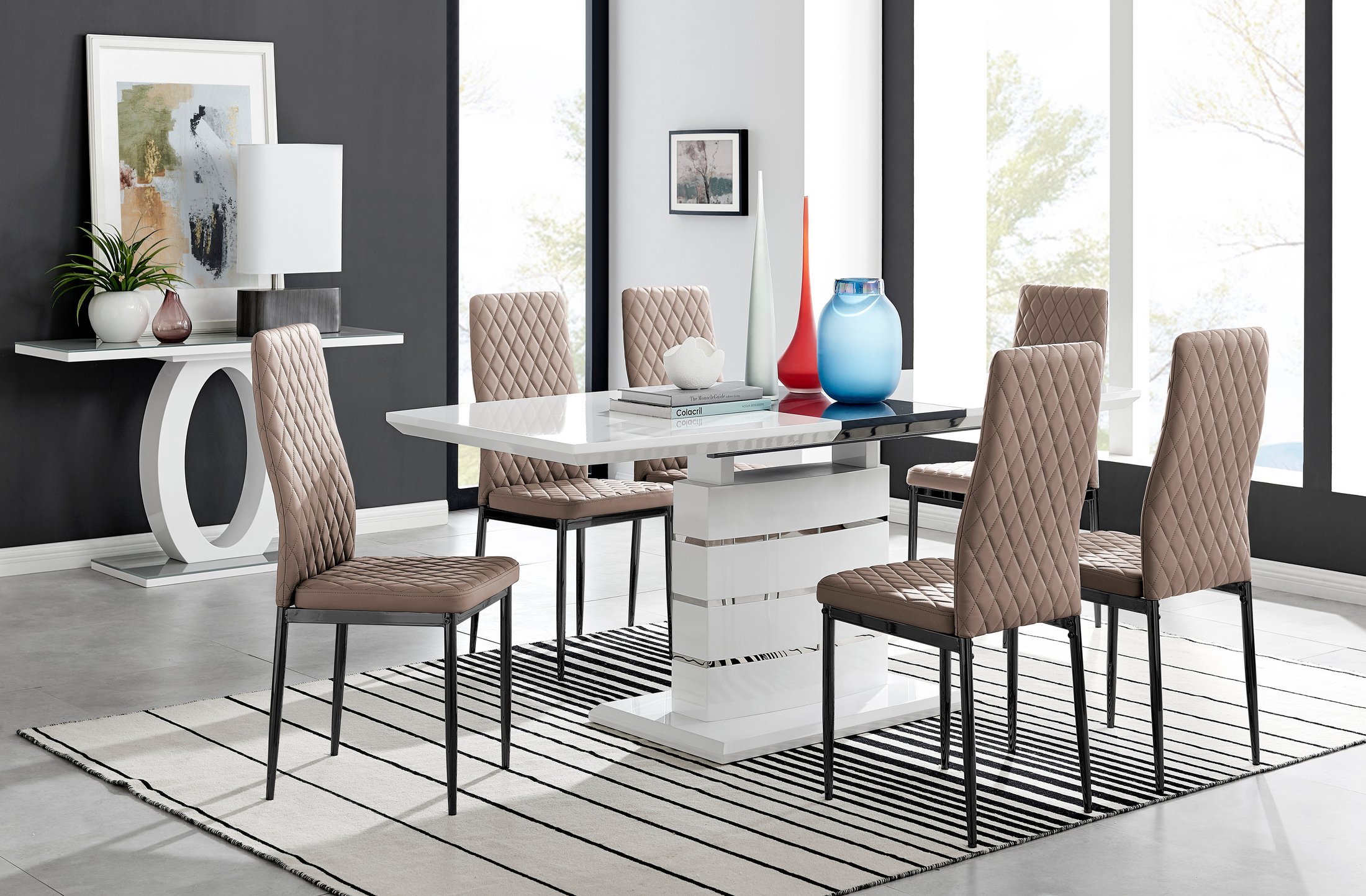 RENATO White Gloss Chrome Extending Dining Table &6/8 Faux Leather Dining Chairs - Picture 185 of 601