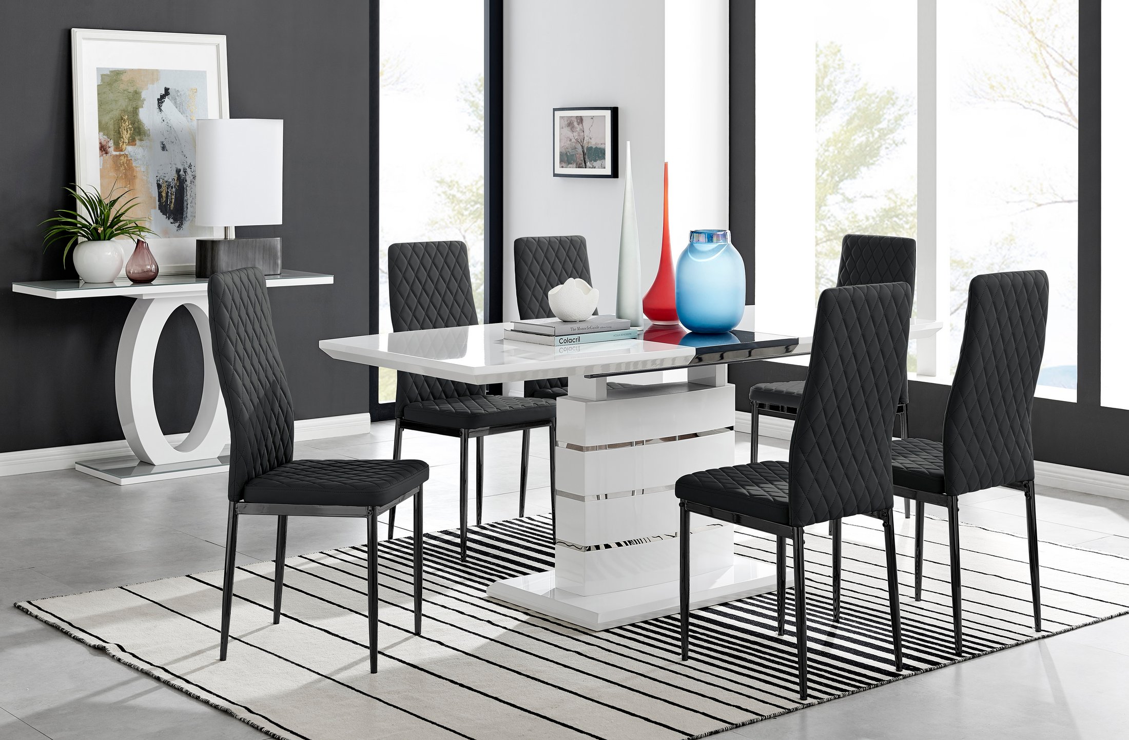 RENATO White Gloss Chrome Extending Dining Table &6/8 Faux Leather Dining Chairs - Picture 177 of 601