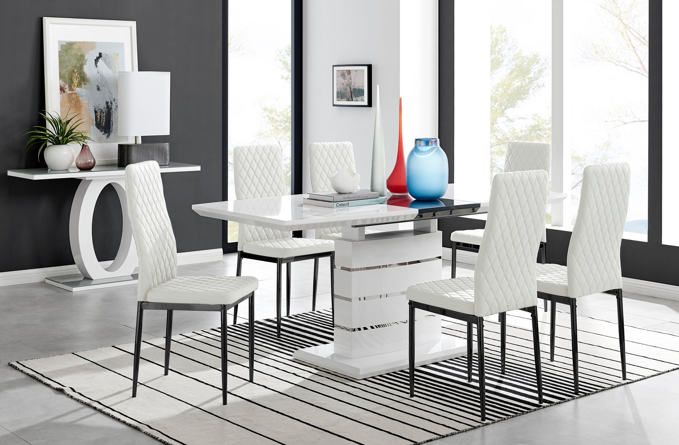 RENATO White Gloss Chrome Extending Dining Table &6/8 Faux Leather Dining Chairs - Picture 206 of 601