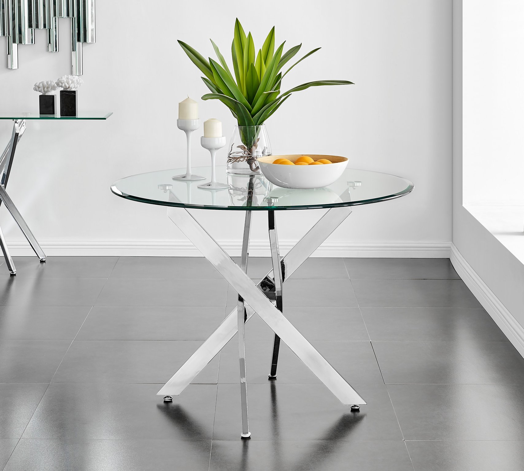 NOVARA Chrome Round Glass Dining Table and 4 Luxury Velvet Dining Chairs - Picture 10 of 248