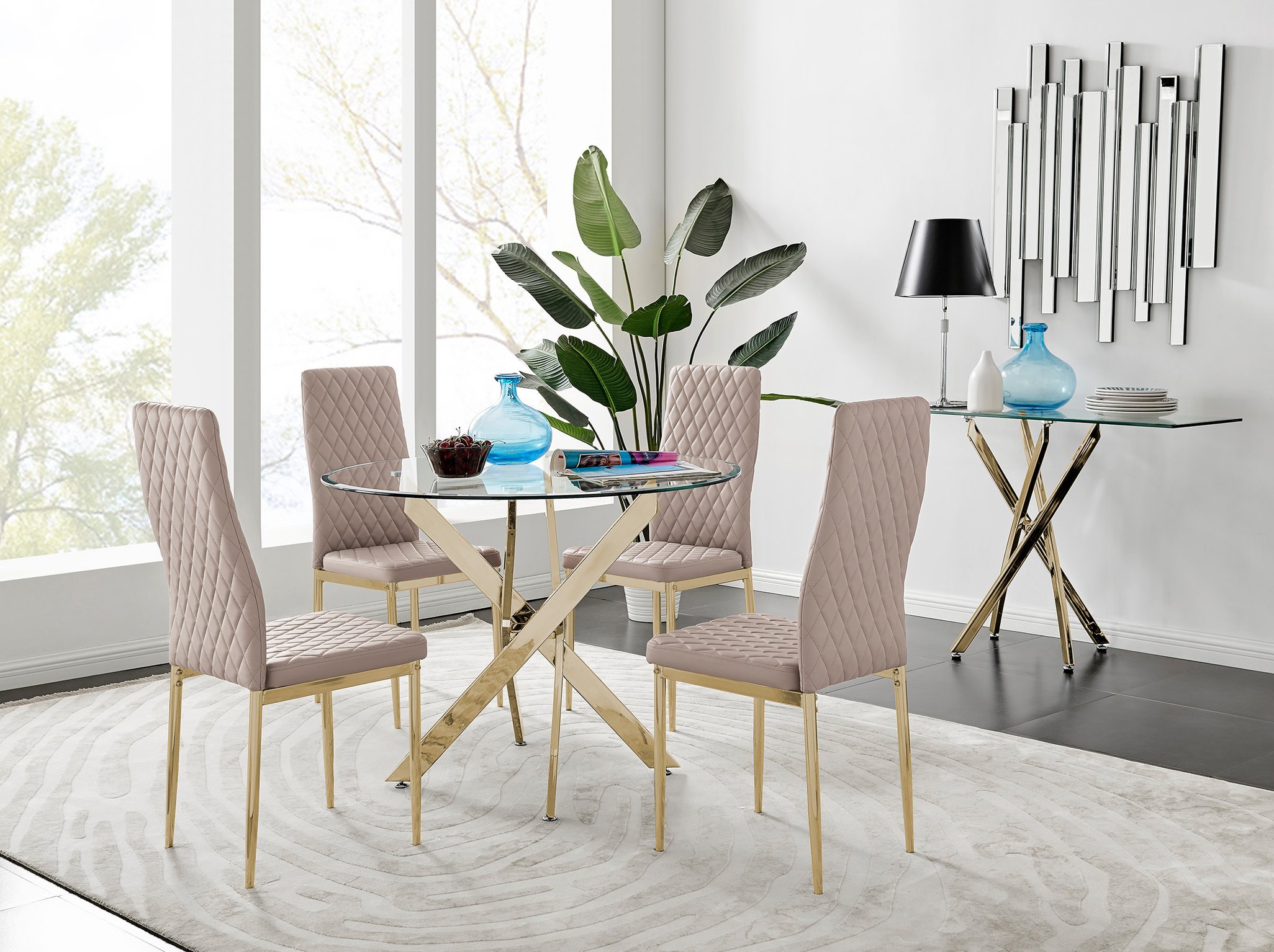 NOVARA Gold Round Tempered Glass Dining Table And 4 Faux Leather Dining Chairs - Picture 168 of 410