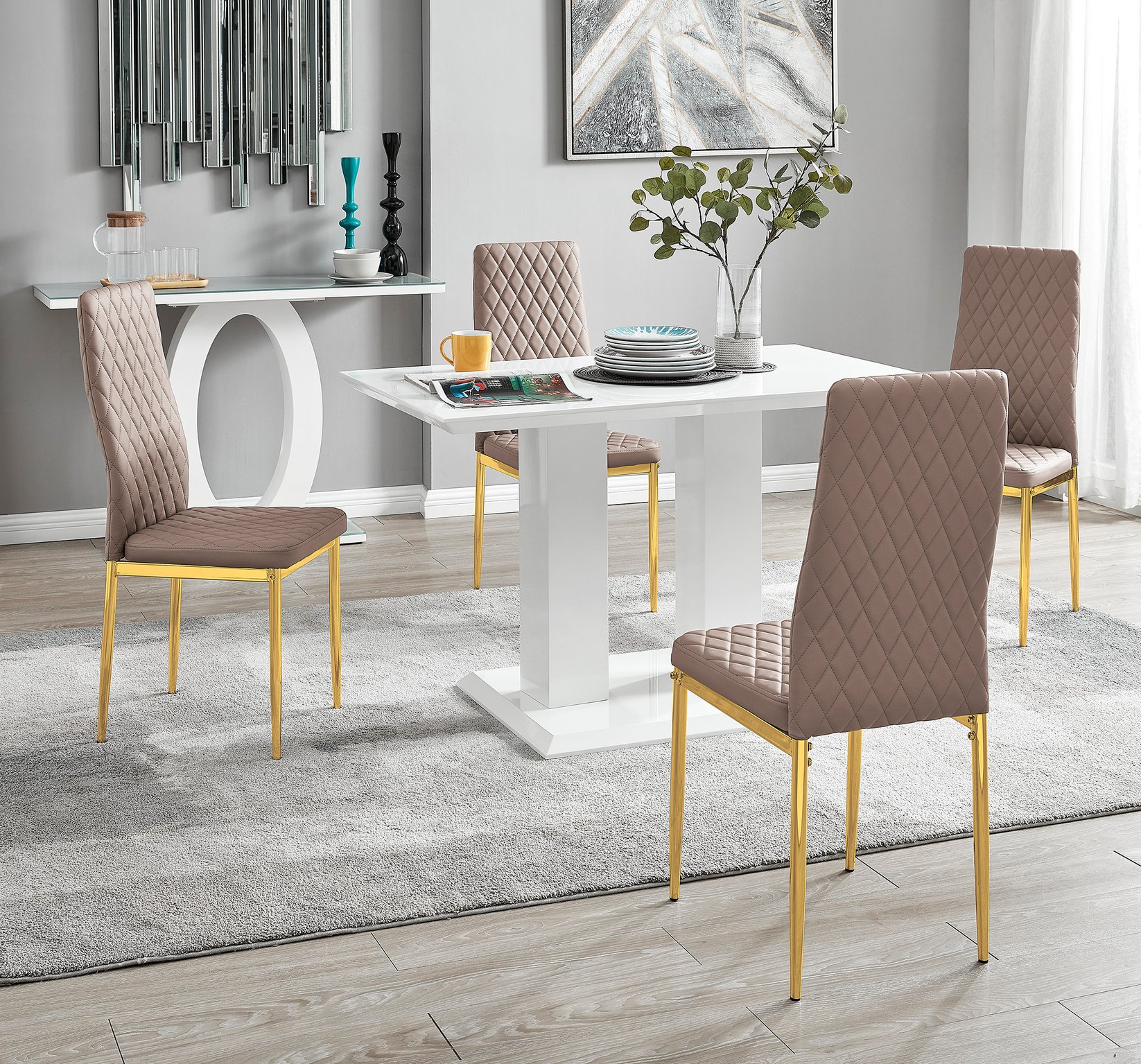 IMPERIA White High Gloss Dining Table & 4 Faux Leather Milan Dining Chairs - Picture 57 of 122