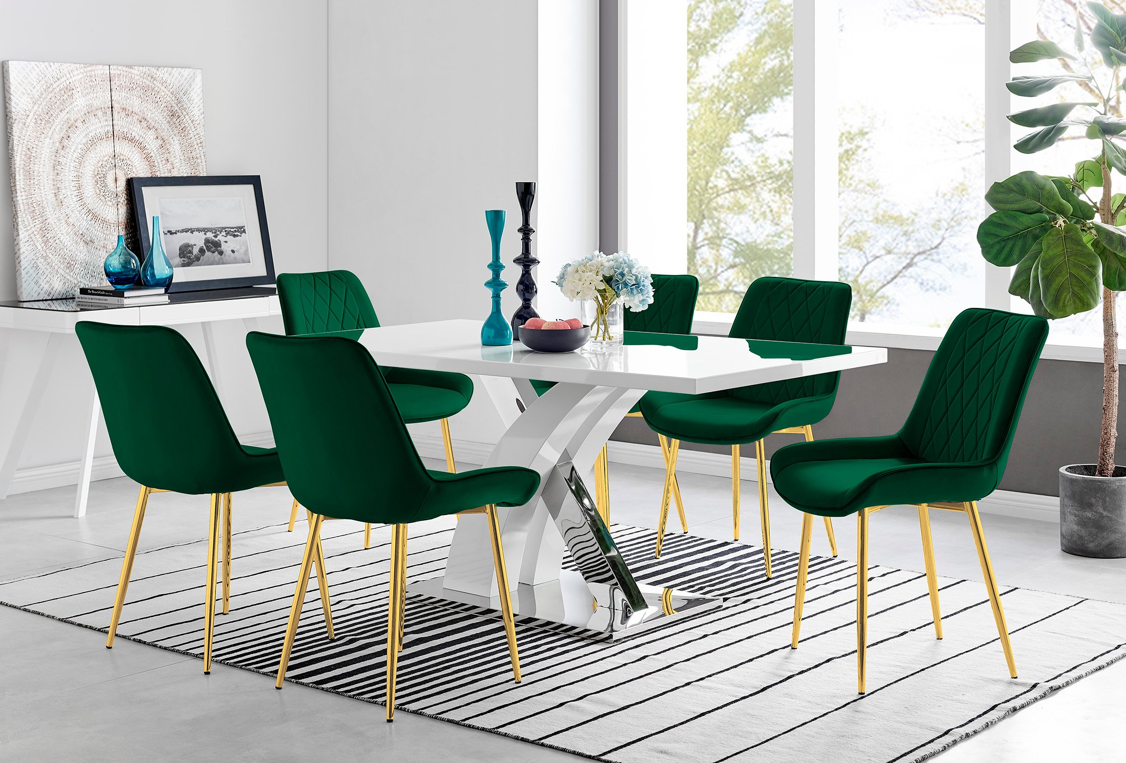 ATLANTA White High Gloss and Chrome Dining Table & 6 Faux Leather Pesaro Chairs - Picture 132 of 251