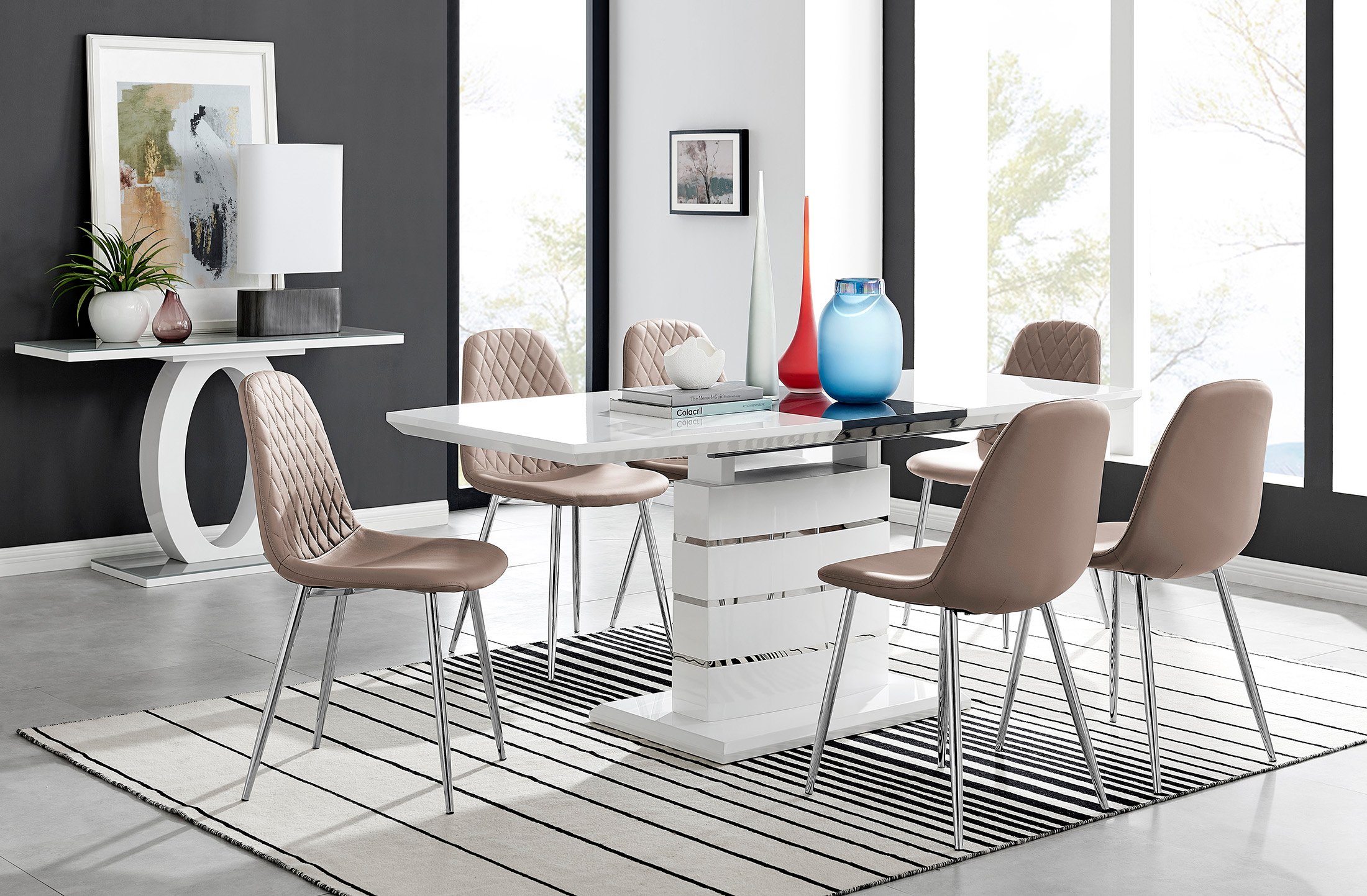 RENATO White Gloss Chrome Extending Dining Table &6/8 Faux Leather Dining Chairs - Picture 58 of 601