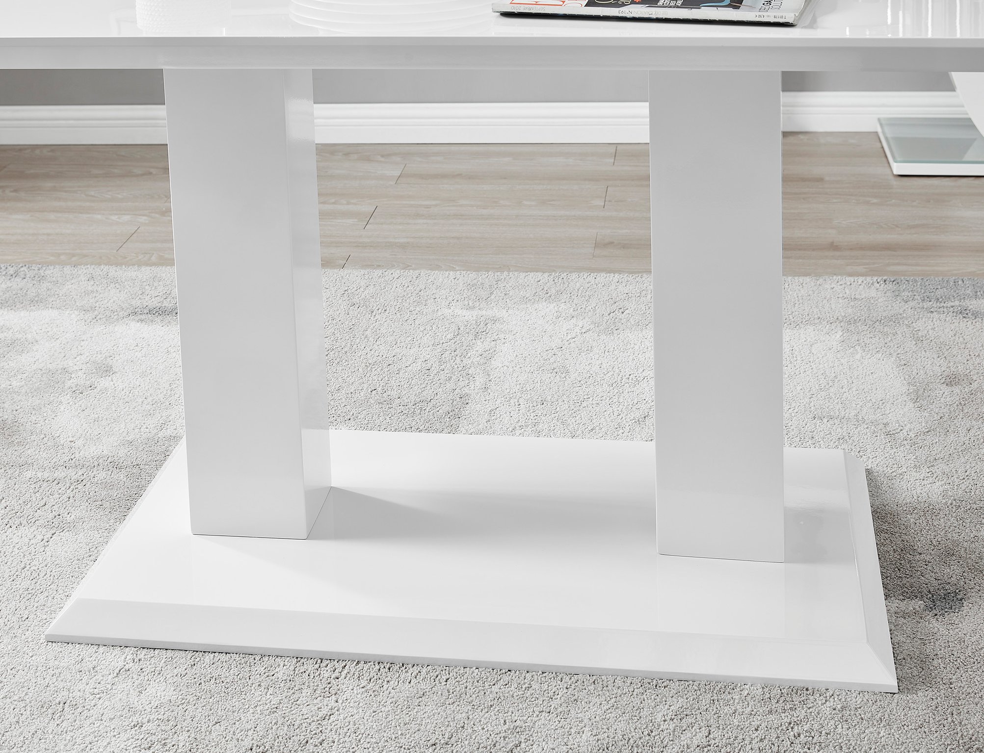 Imperia High Gloss White Dining Table 150x90cm and 6 Halle Chairs Furniture Set - Picture 8 of 38
