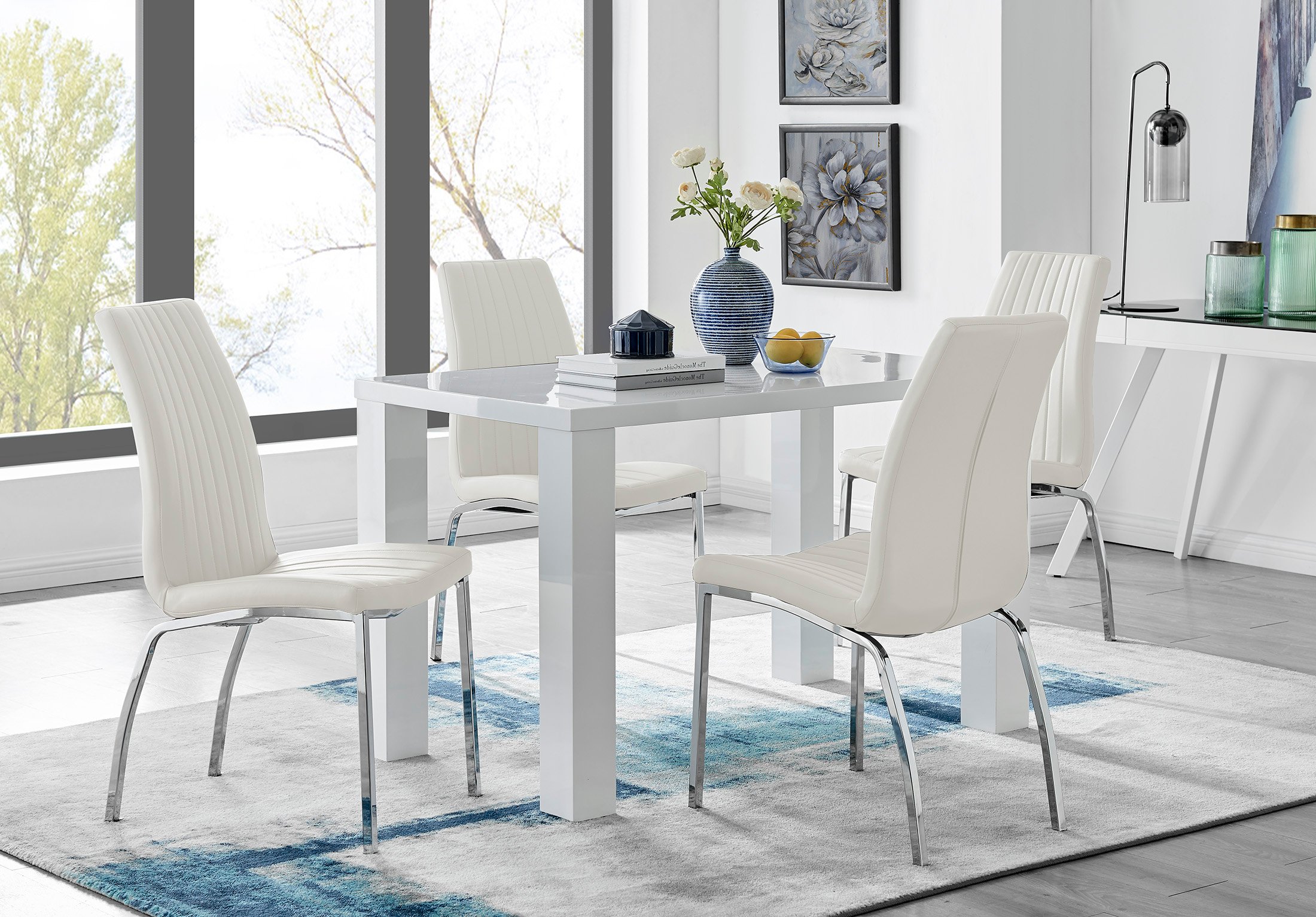 4 seater white dining table and chairs