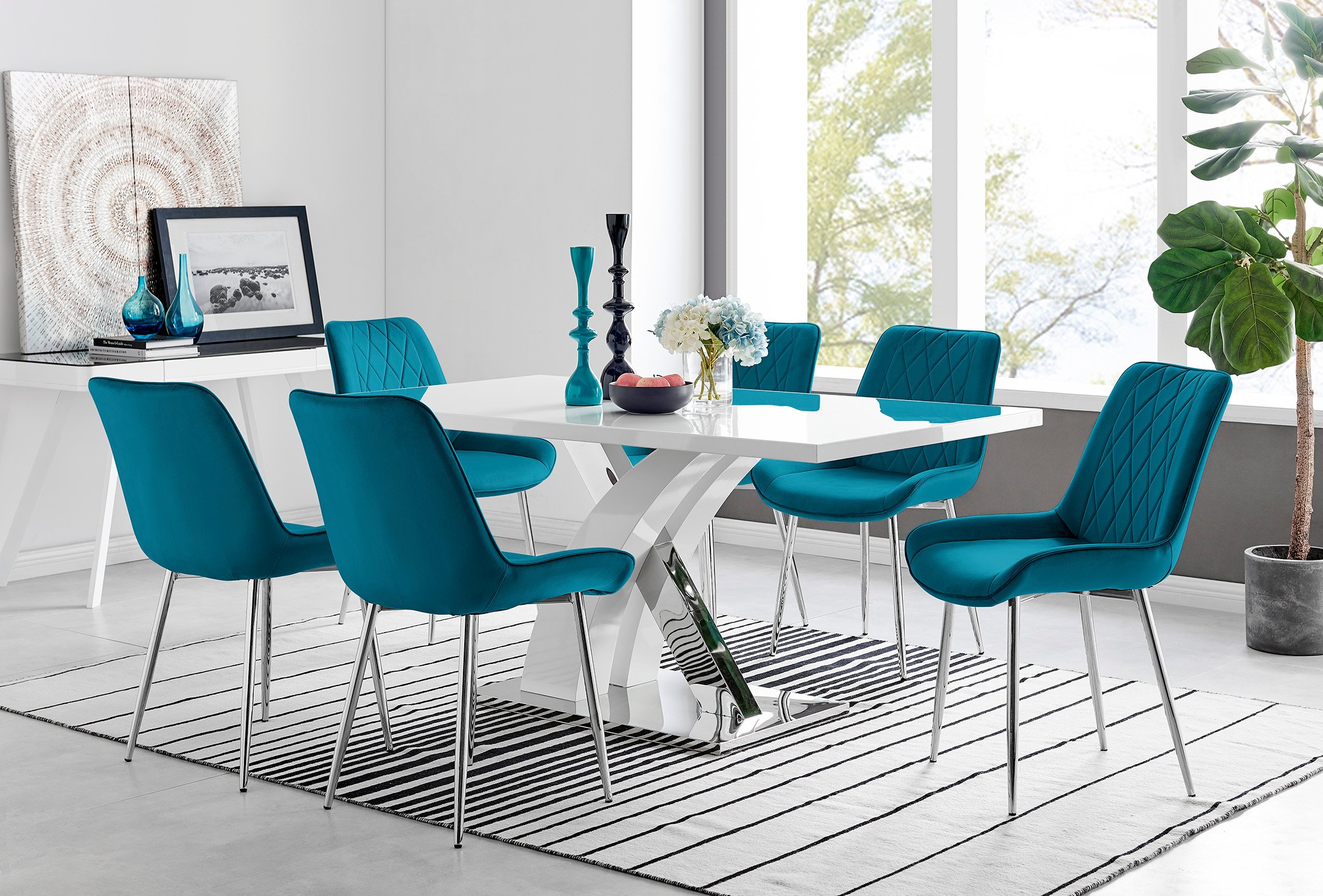ATLANTA White High Gloss and Chrome Dining Table & 6 Faux Leather Pesaro Chairs - Picture 72 of 251