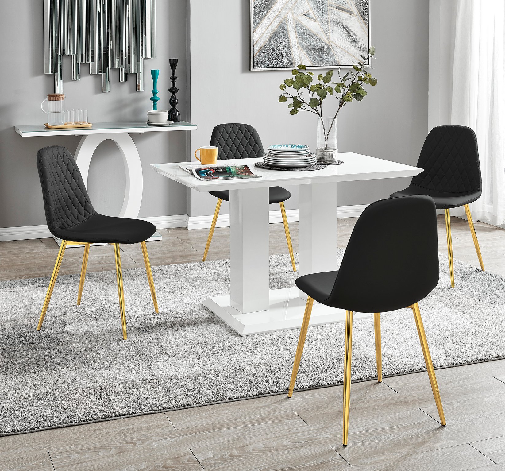IMPERIA White High Gloss Dining Table & 4 Faux Leather Corona Dinning Chairs - Picture 50 of 116