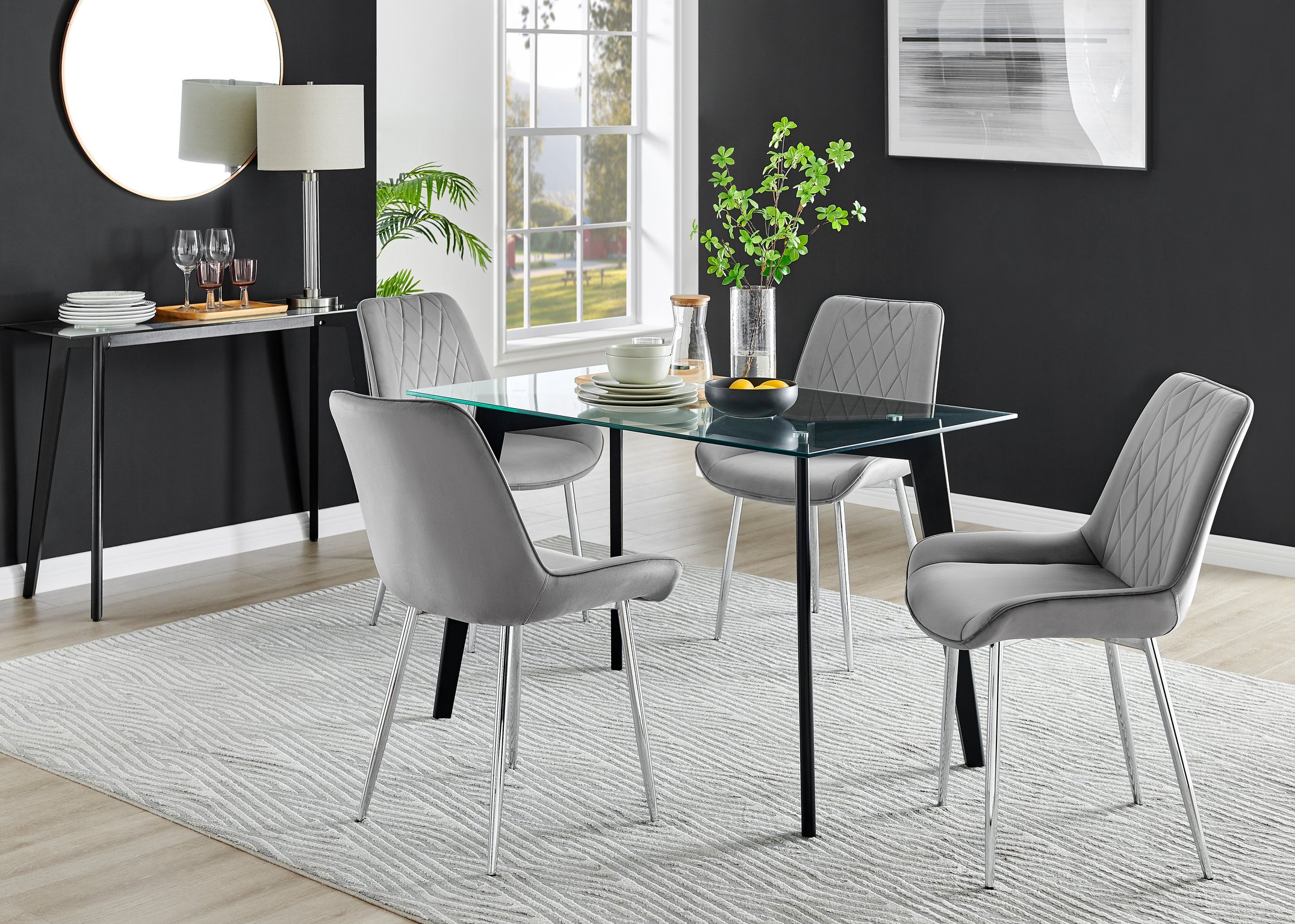 Glass rectangle dining clearance table and chairs