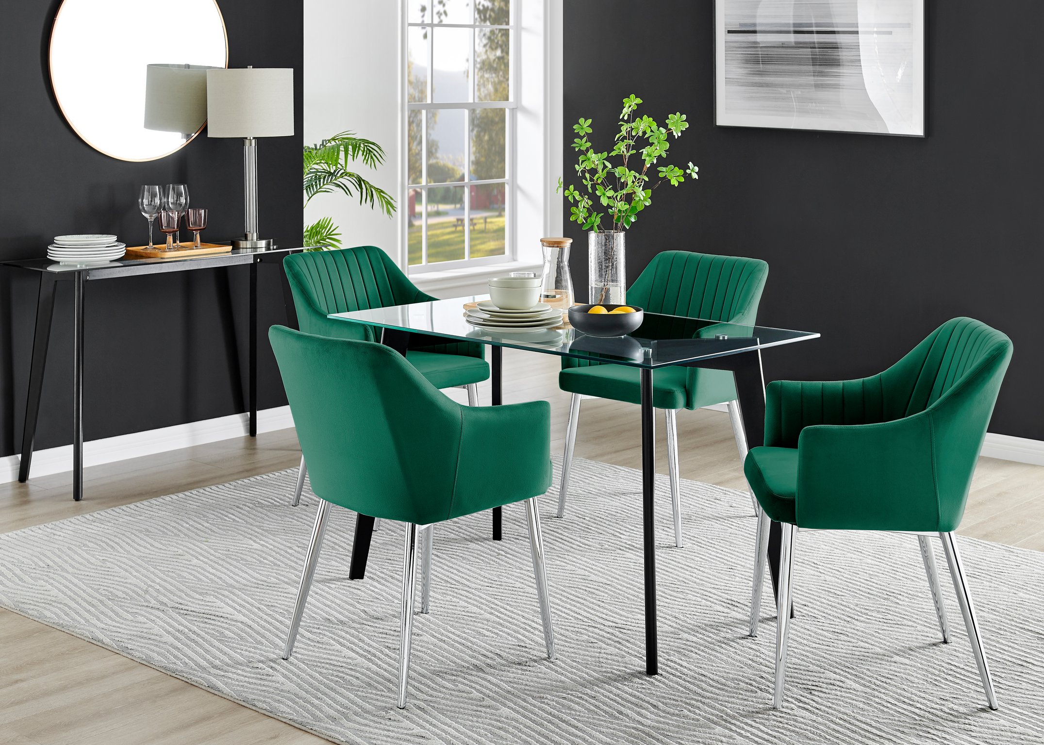 Black table outlet green chairs