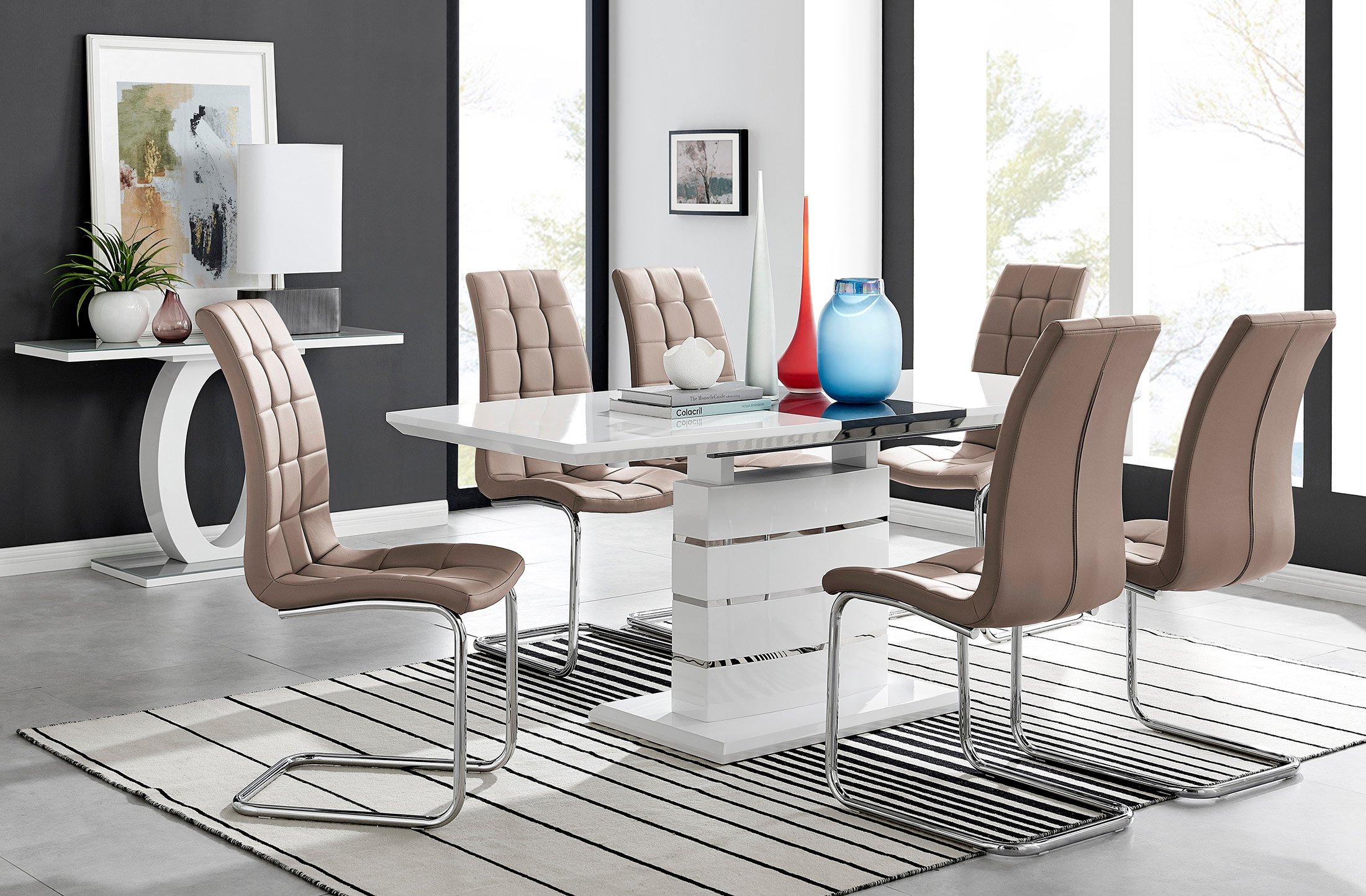 RENATO White Gloss Chrome Extending Dining Table &6/8 Faux Leather Dining Chairs - Picture 263 of 601