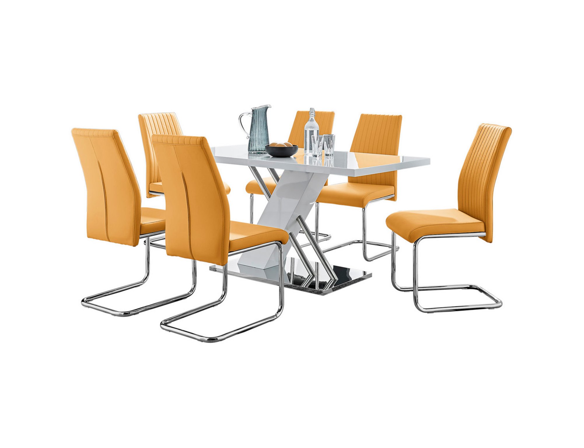 SORRENTO White High Gloss Chrome Dining Table and 6 Faux Leather Lorenzo Chairs - Picture 40 of 51