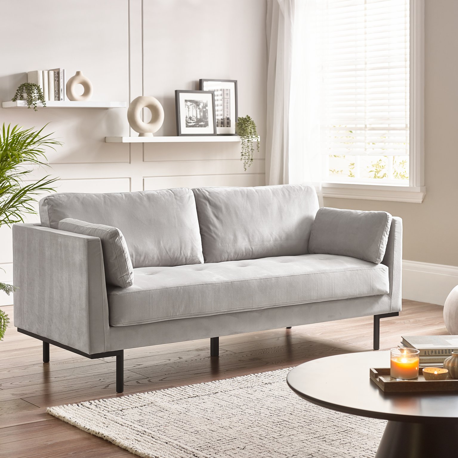 Evelyn 3 Seater Slimline Velvet Sofa Modern Chic Minimalist Industrial