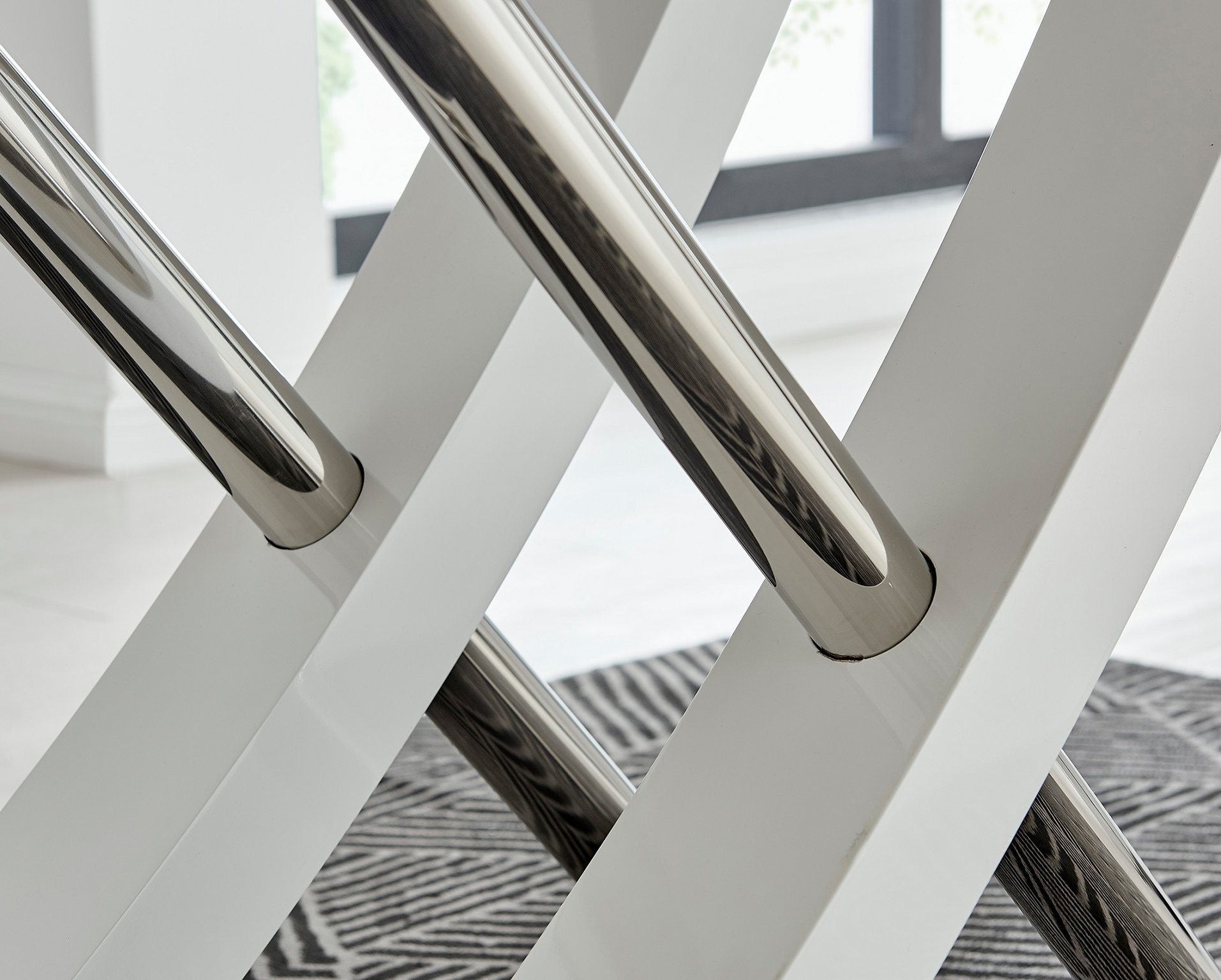 MAYFAIR White High Gloss Chrome Dining Table & 4 Faux Leather Dining Chairs - Picture 14 of 285