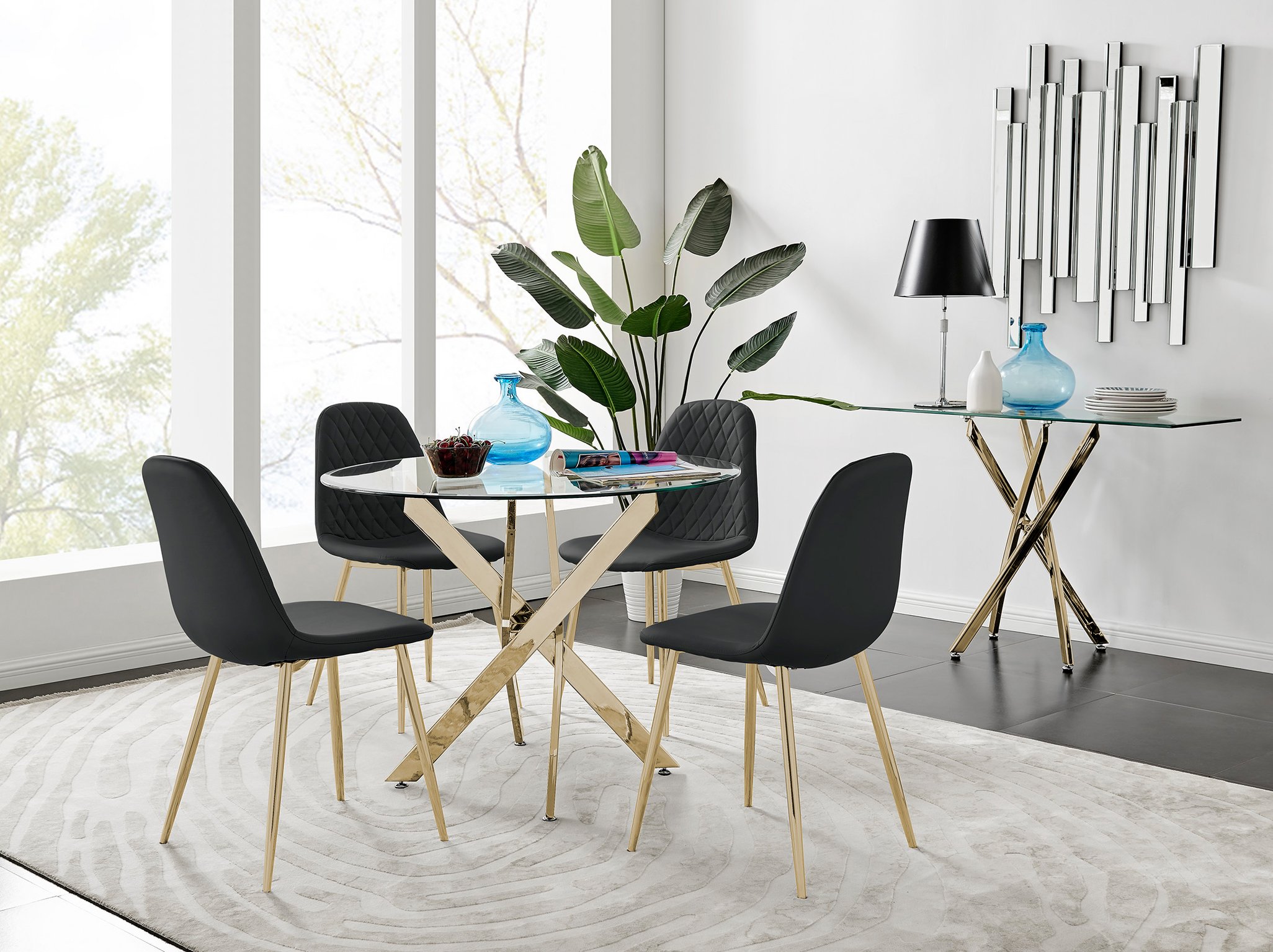 NOVARA Gold Round Tempered Glass Dining Table And 4 Faux Leather Dining Chairs - Picture 64 of 410
