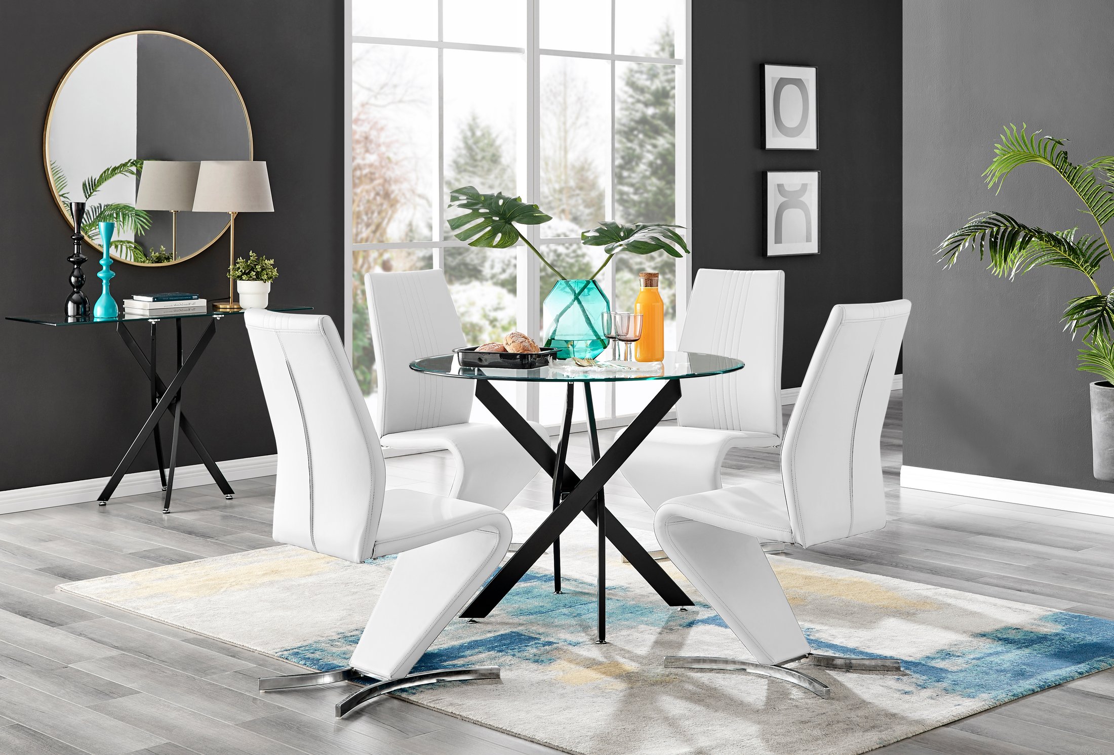 NOVARA 100cm Round Glass and Black Leg Dining Table & 4 Faux Leather Chairs - Picture 515 of 526